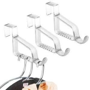 mDesign Modern Over Door Valet Hook - Multi Hanging Storage Organizer, Hook - for Coats, Hoodies, Hats, Scarves, Purses, Bath Towels & Robes - 3 Pack - Clear