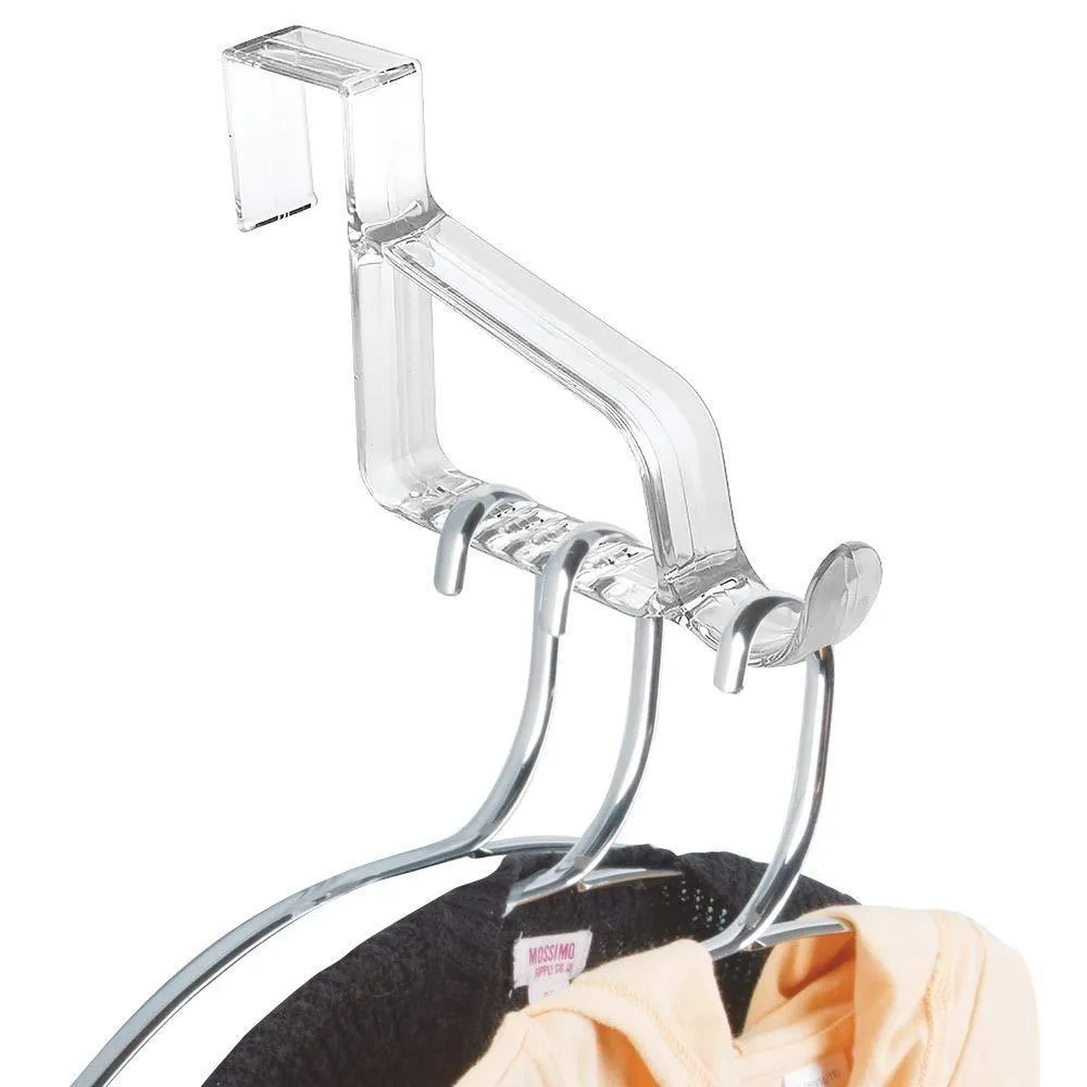 mDesign Modern Over Door Valet Hook - Multi Hanging Storage Organizer, Hook - for Coats, Hoodies, Hats, Scarves, Purses, Bath Towels & Robes - 3 Pack - Clear