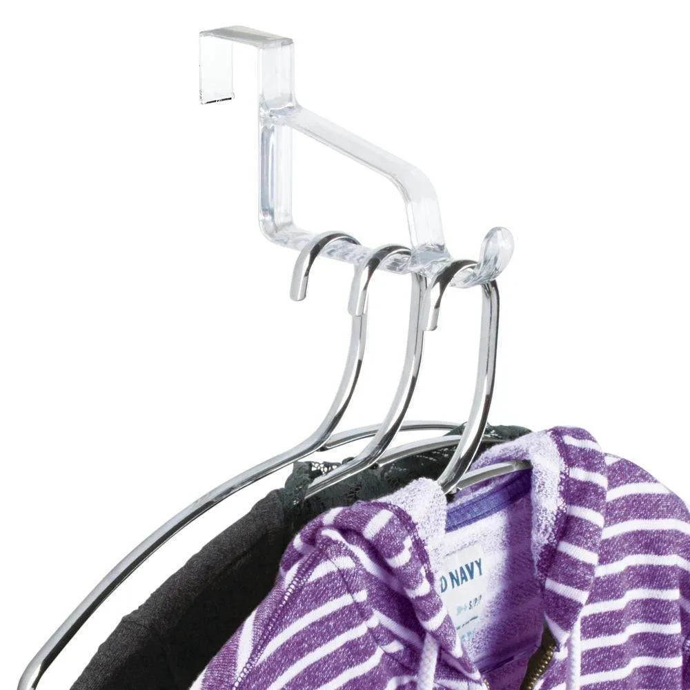 mDesign Modern Over Door Valet Hook - Multi Hanging Storage Organizer, Hook - for Coats, Hoodies, Hats, Scarves, Purses, Bath Towels & Robes - 3 Pack - Clear