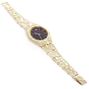 Men's 10k Yellow Gold Nugget Link Band Geneve Wrist Watch 8.5-9" 57.1 grams