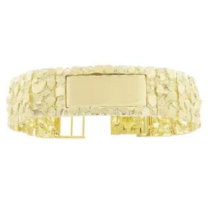 Men's 10k Yellow Gold Solid Heavy Nugget ID Bracelet 7" - 9" 31mm