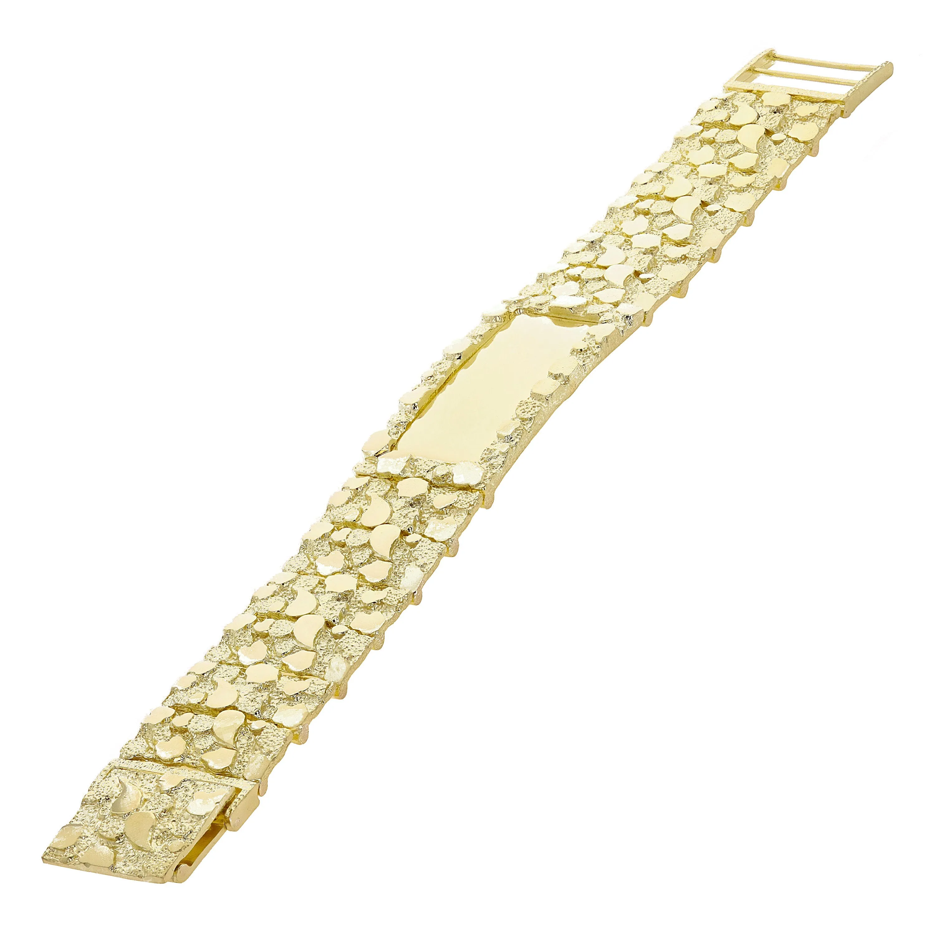 Men's 10k Yellow Gold Solid Heavy Nugget ID Bracelet 7" - 9" 31mm