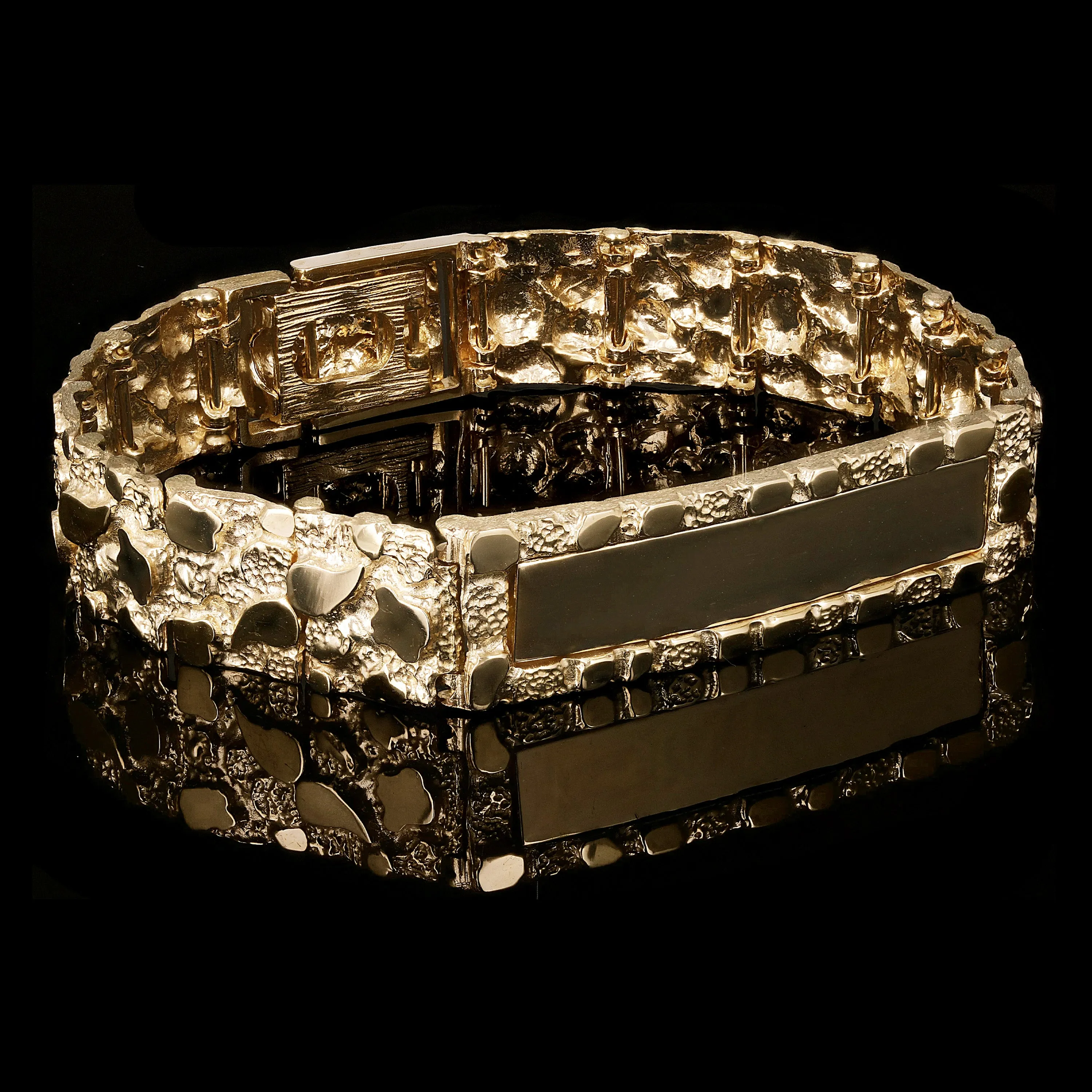 Men's 10k Yellow Gold Solid Nugget ID Bracelet 7" - 9" 12.5mm