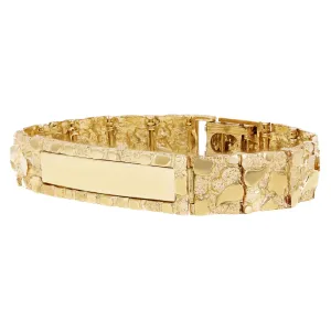 Men's 10k Yellow Gold Solid Nugget ID Bracelet 7" - 9" 12.5mm