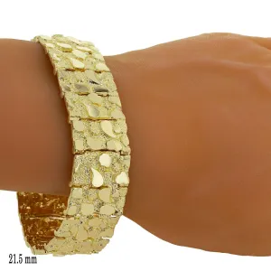 Men's 14k Yellow Gold Solid Nugget Bracelet Link 7-7.5" 21.5mm 55 grams
