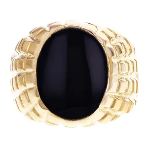 Men's 14k Yellow Gold Solid Oval Black Onyx Ring Sizes 7-13