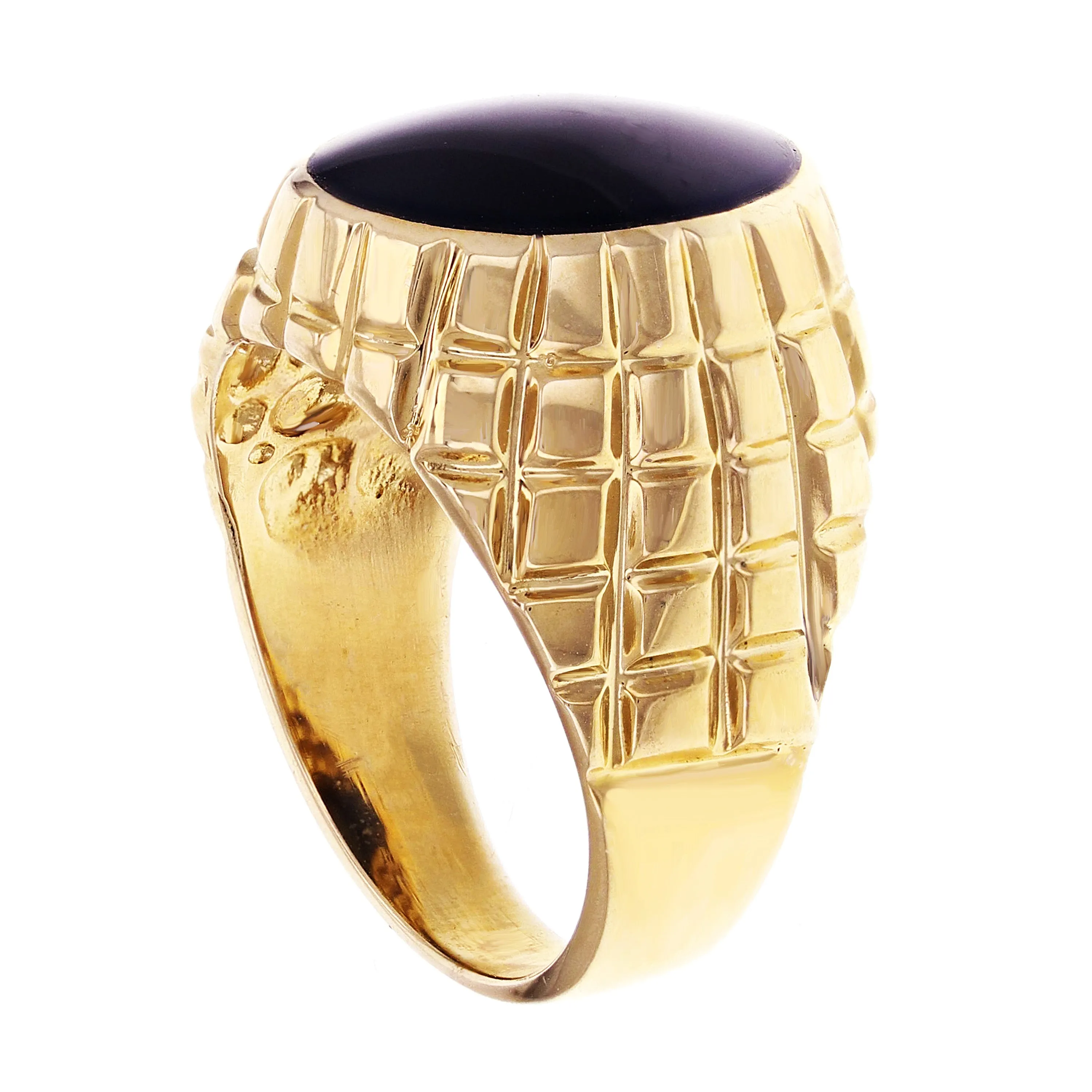 Men's 14k Yellow Gold Solid Oval Black Onyx Ring Sizes 7-13