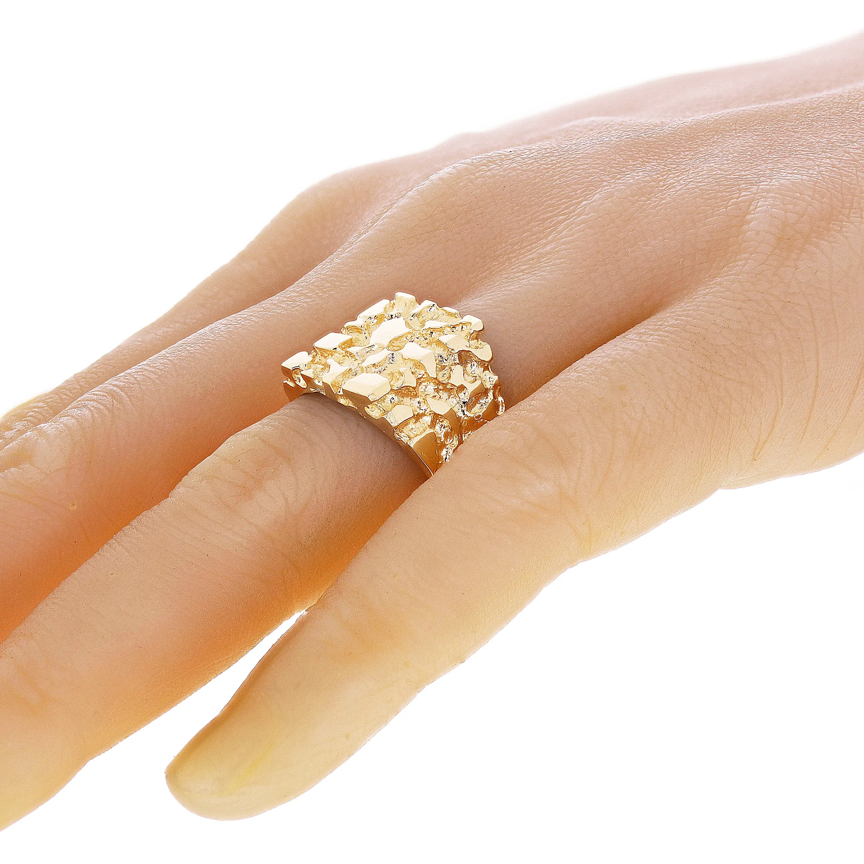 Men's 14k Yellow Gold Square Nugget Ring 16.4mm Size 7 - 12