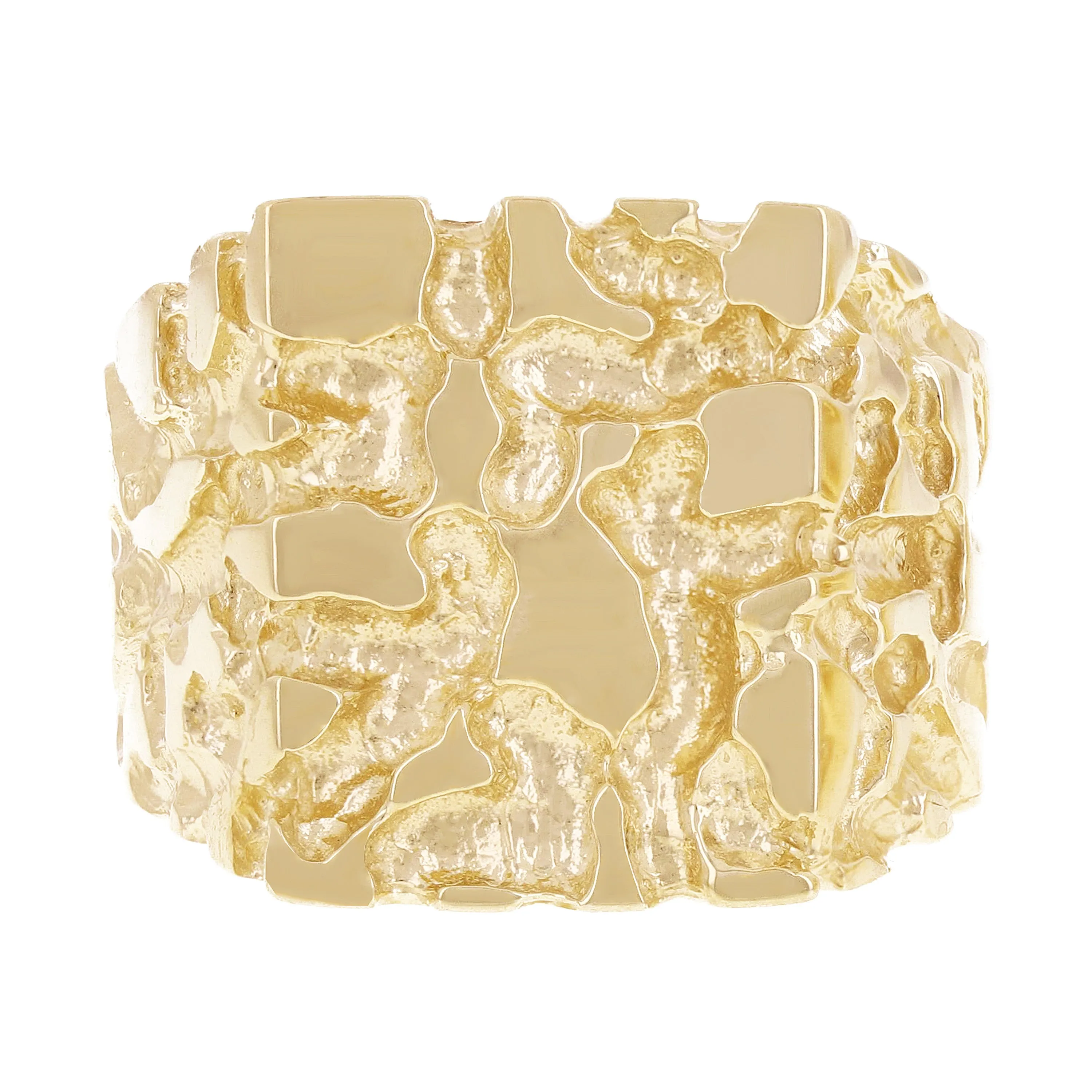 Men's 14k Yellow Gold Square Nugget Ring 16.4mm Size 7 - 12