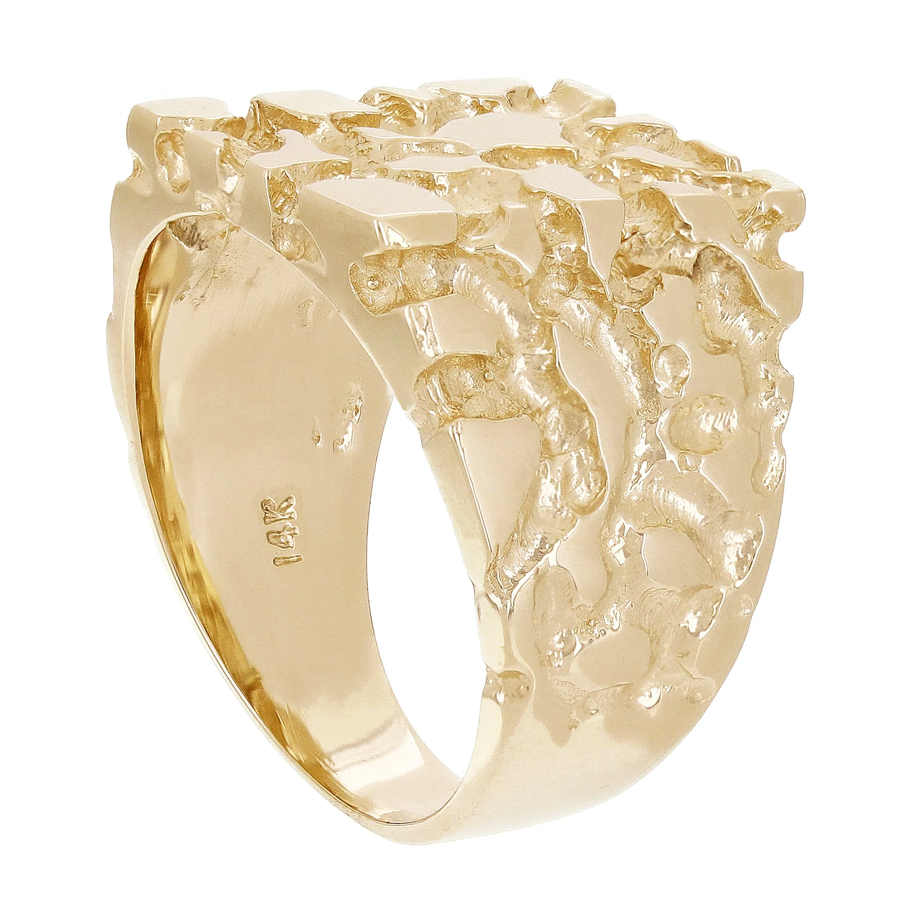 Men's 14k Yellow Gold Square Nugget Ring 16.4mm Size 7 - 12