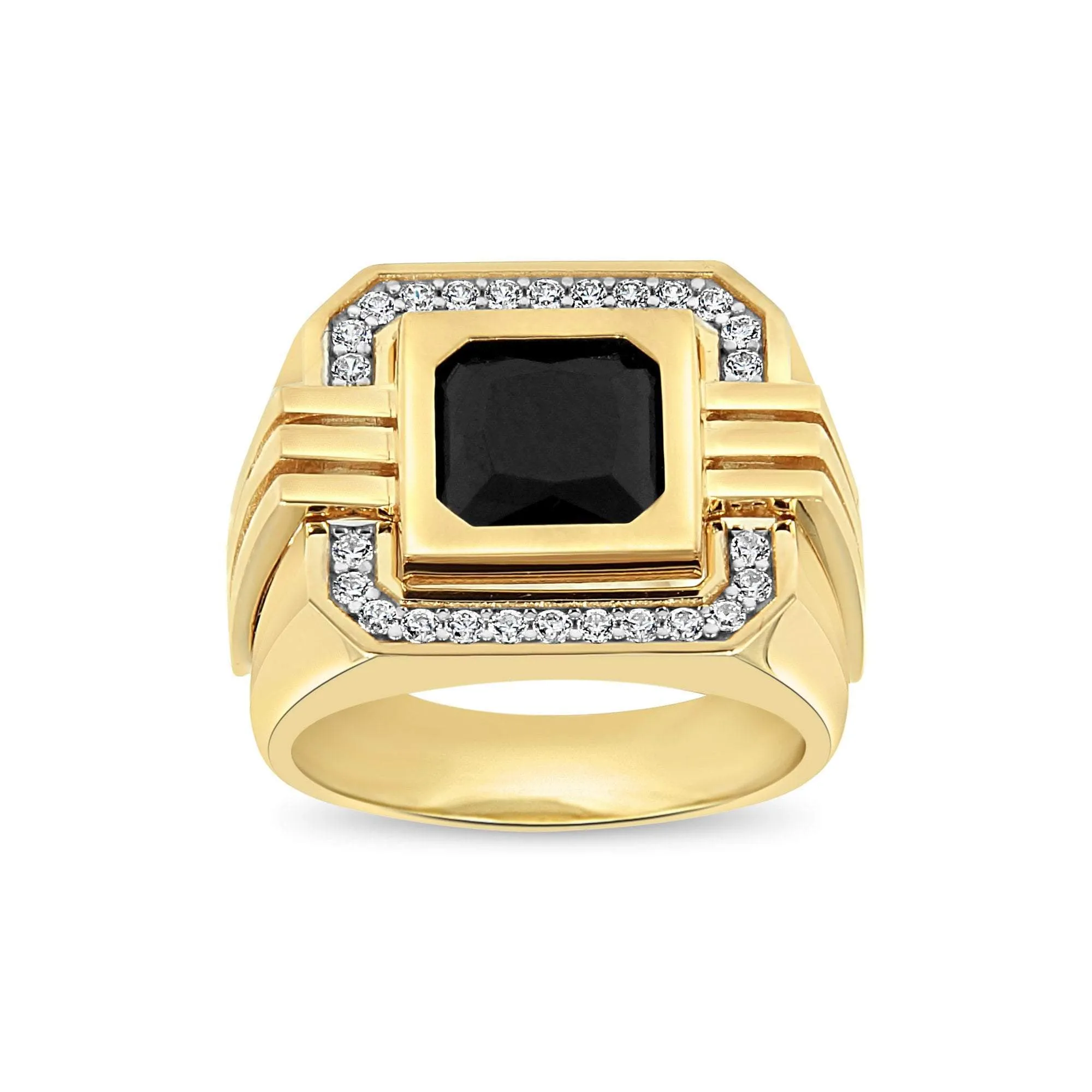 Men's Black Stone Pave set ring in 10kt Gold