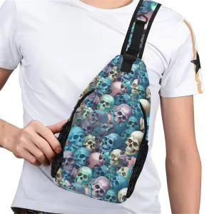 Men's Blue Skulls Casual Chest Bag