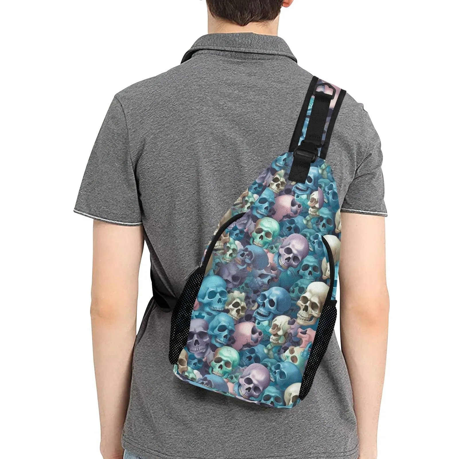 Men's Blue Skulls Casual Chest Bag