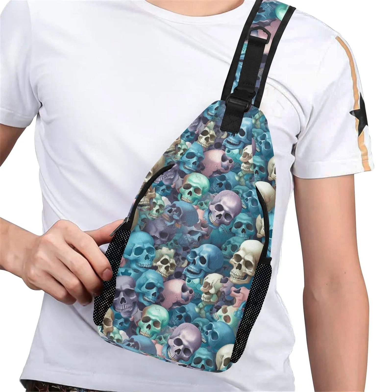 Men's Blue Skulls Casual Chest Bag