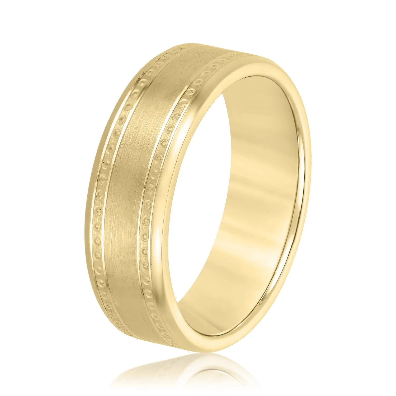 Men's Center Brushed Double Grooved Comfort-fit Wedding Band