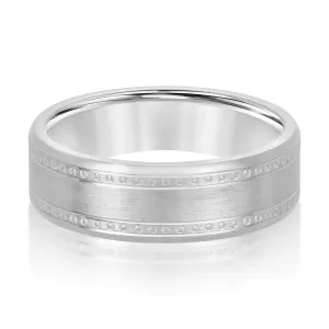 Men's Center Brushed Double Grooved Comfort-fit Wedding Band