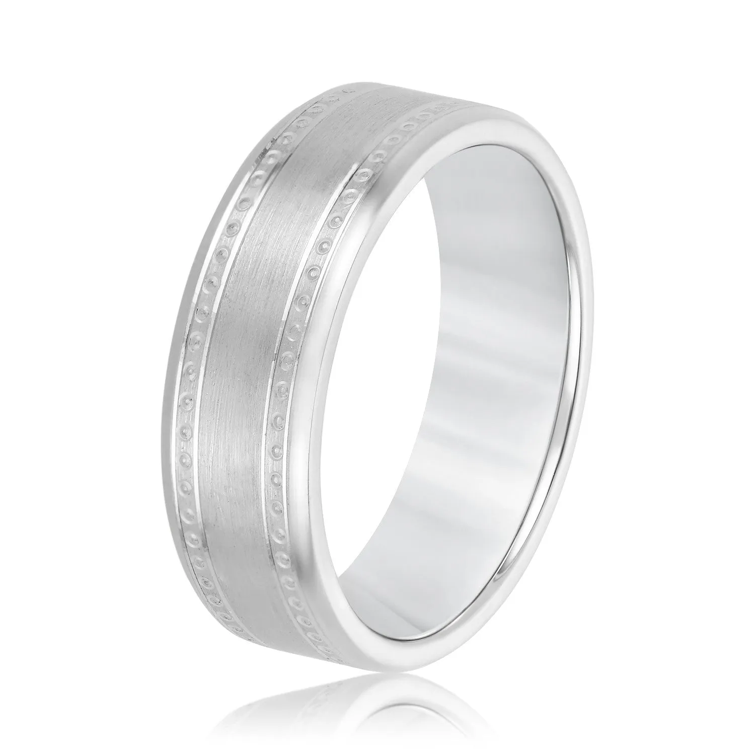 Men's Center Brushed Double Grooved Comfort-fit Wedding Band