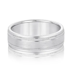 Men's Center Brushed Double Grooved Wedding Band