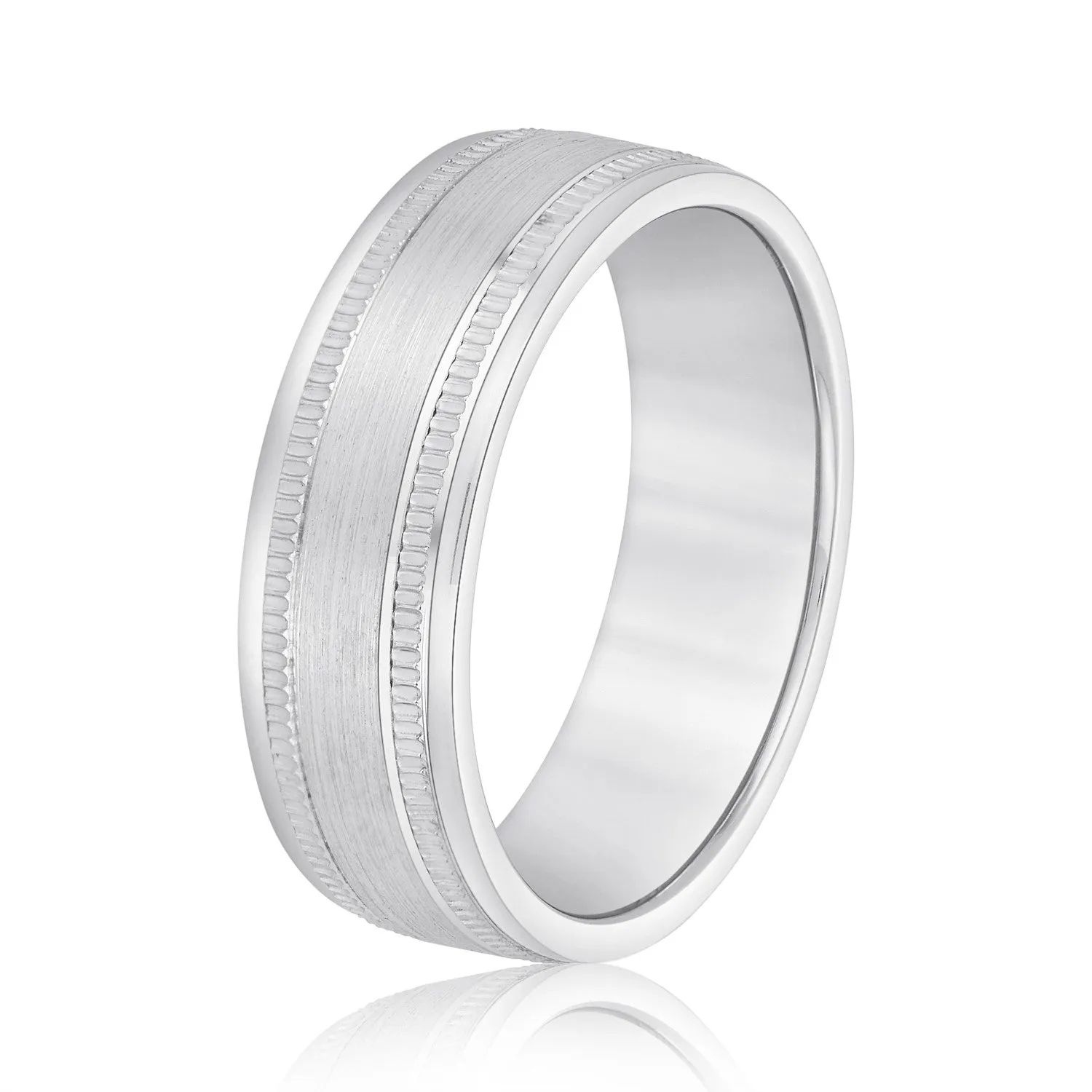 Men's Center Brushed Double Grooved Wedding Band