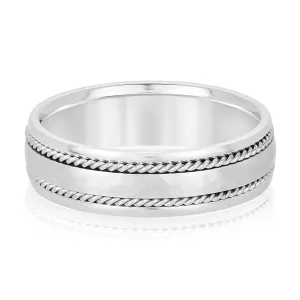 Men's Double Wide Rope Design Plain Wedding Band