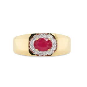 Men's Halo Ruby and Diamond Ring in Yellow Gold
