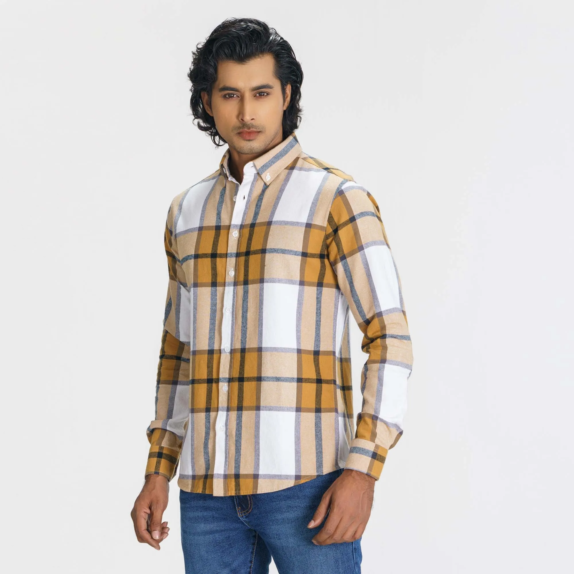 Mens Mustard Check Shirt