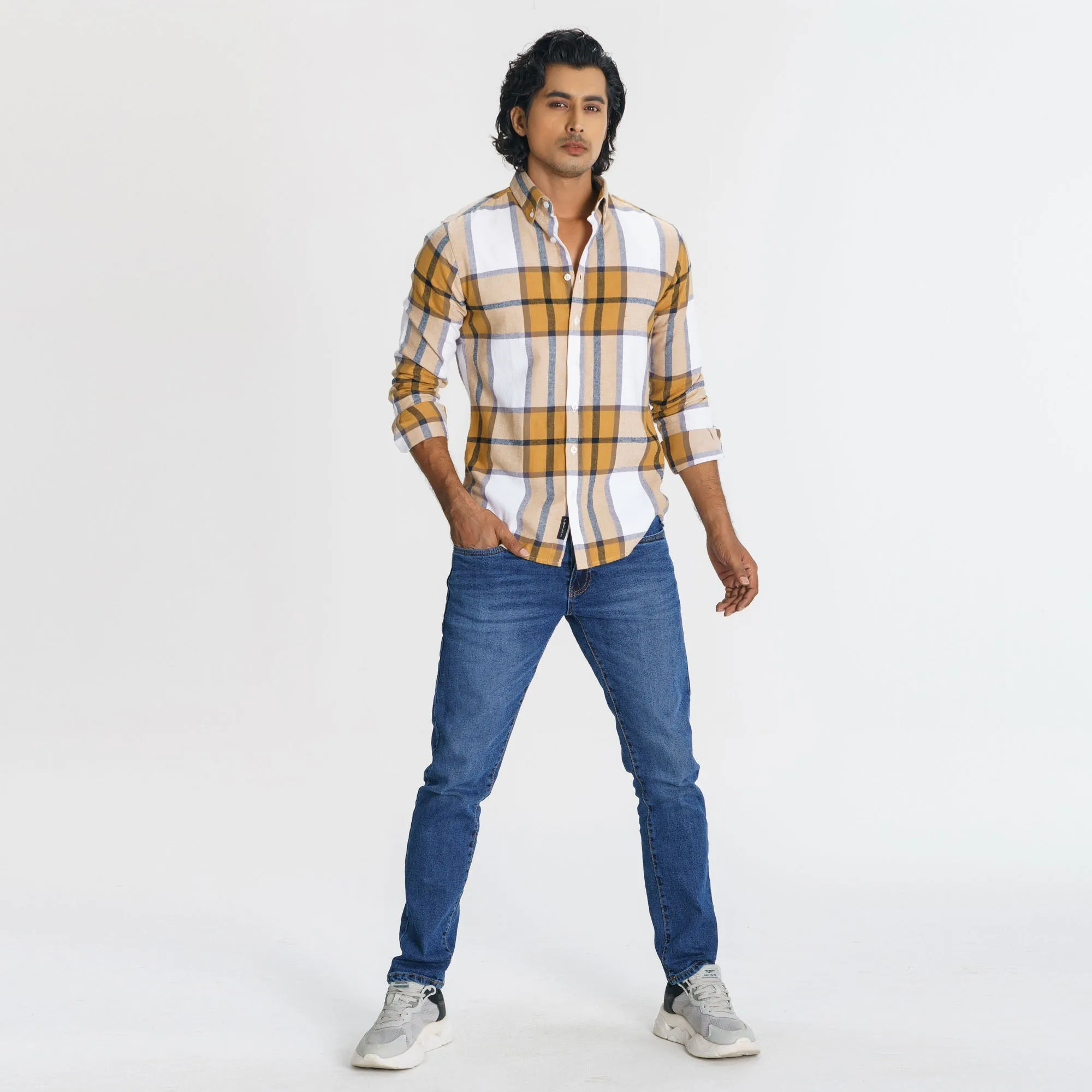 Mens Mustard Check Shirt