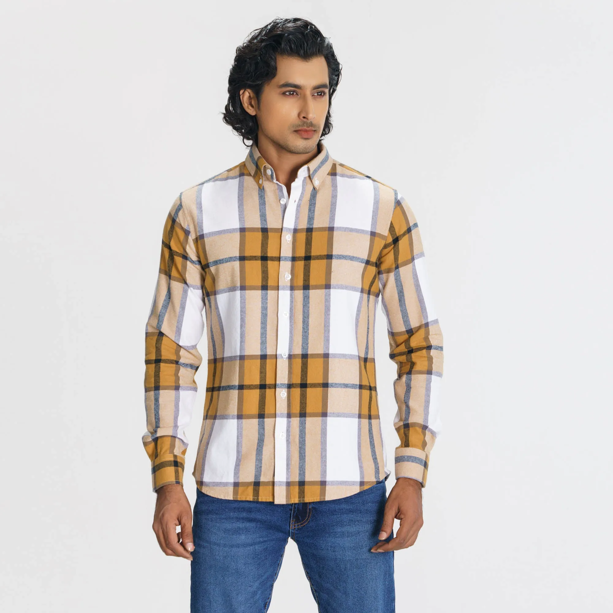 Mens Mustard Check Shirt