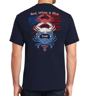 Men's Red White & Blue Crab Short Sleeve Navy Cotton T-Shirt