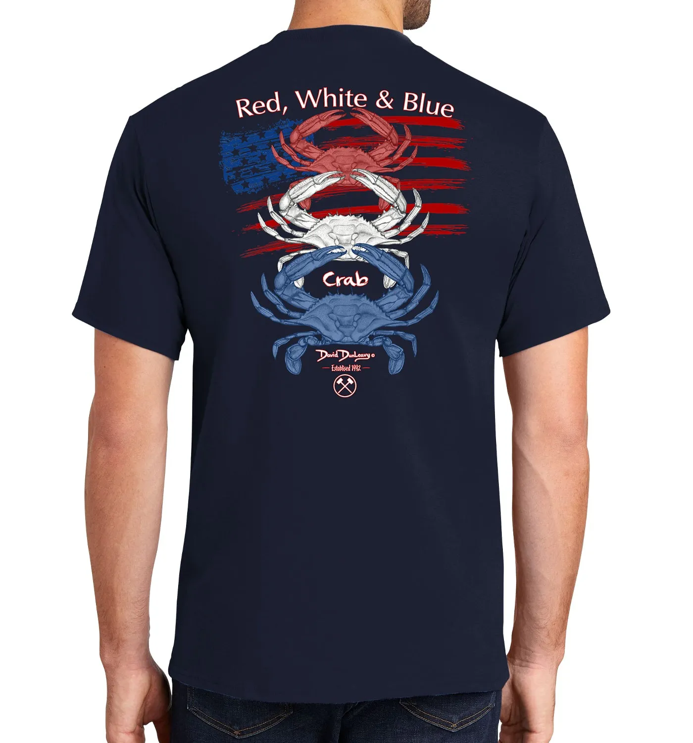 Men's Red White & Blue Crab Short Sleeve Navy Cotton T-Shirt