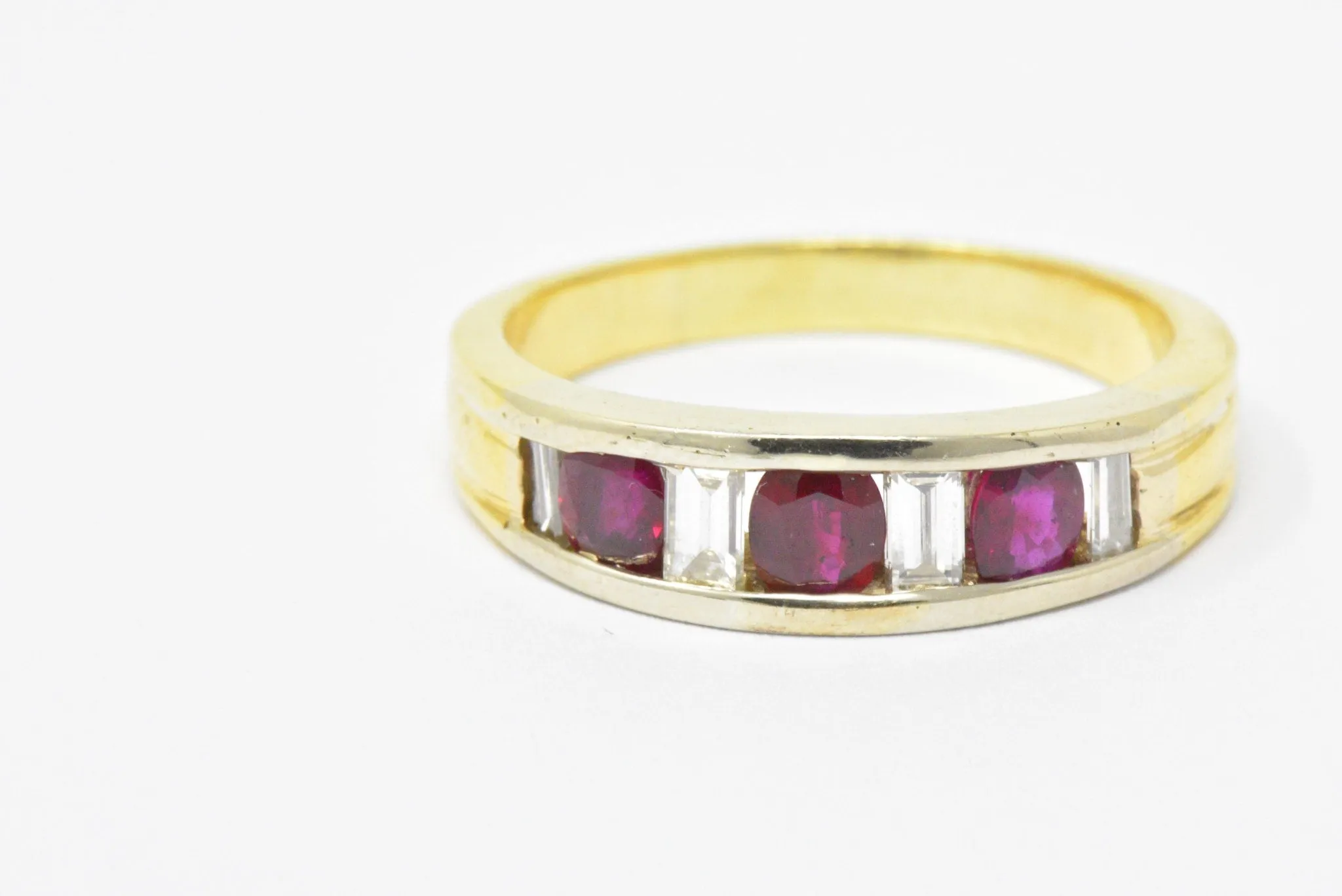 Men's SADEIS Ruby Diamond  18K White & Yellow Gold Ring Size 11.5