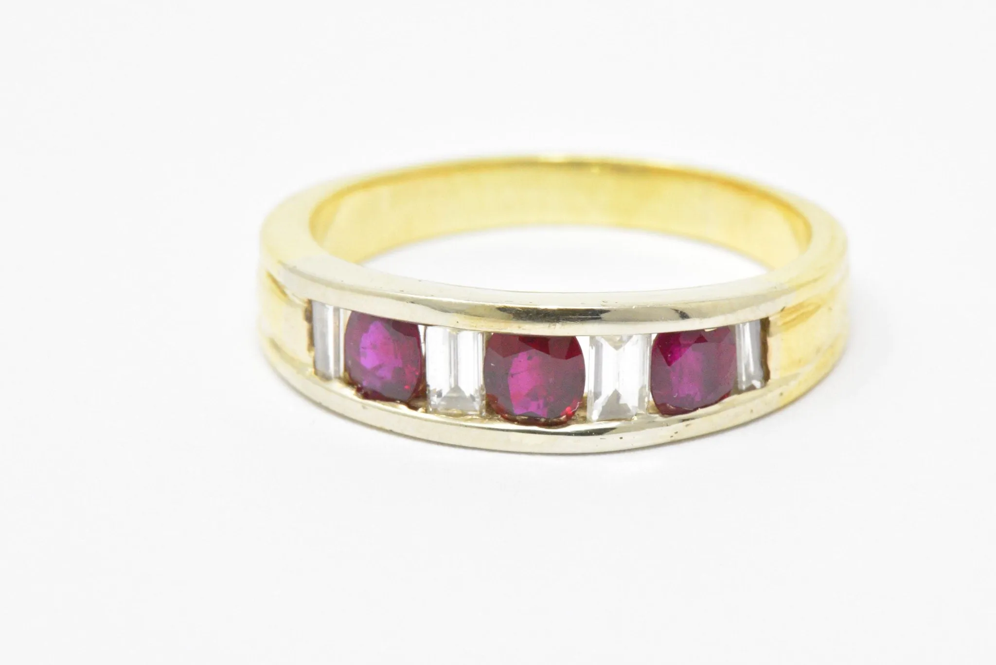 Men's SADEIS Ruby Diamond  18K White & Yellow Gold Ring Size 11.5