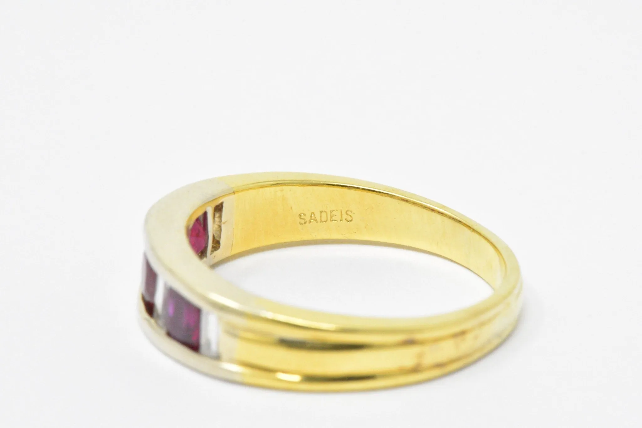 Men's SADEIS Ruby Diamond  18K White & Yellow Gold Ring Size 11.5