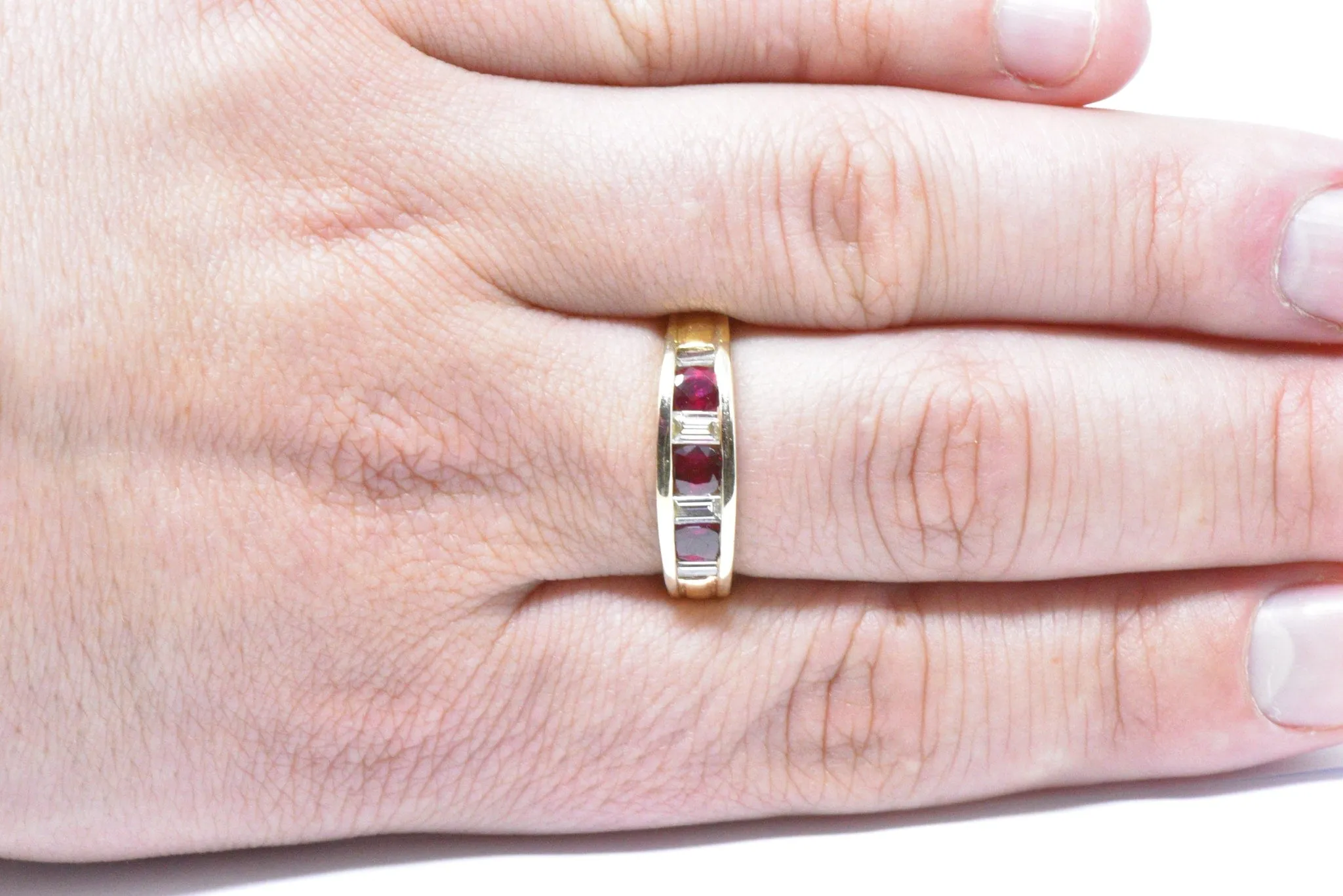 Men's SADEIS Ruby Diamond  18K White & Yellow Gold Ring Size 11.5