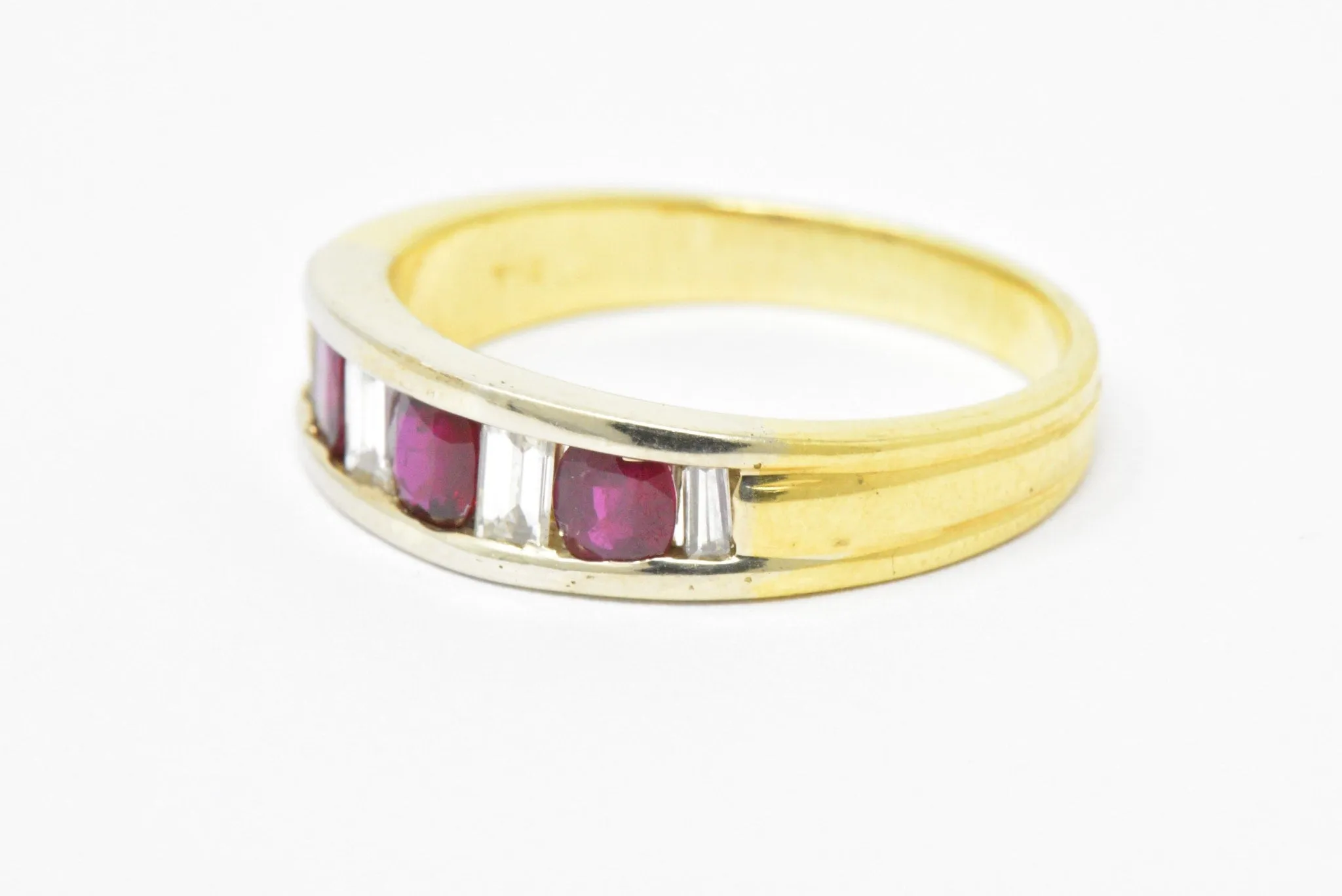 Men's SADEIS Ruby Diamond  18K White & Yellow Gold Ring Size 11.5