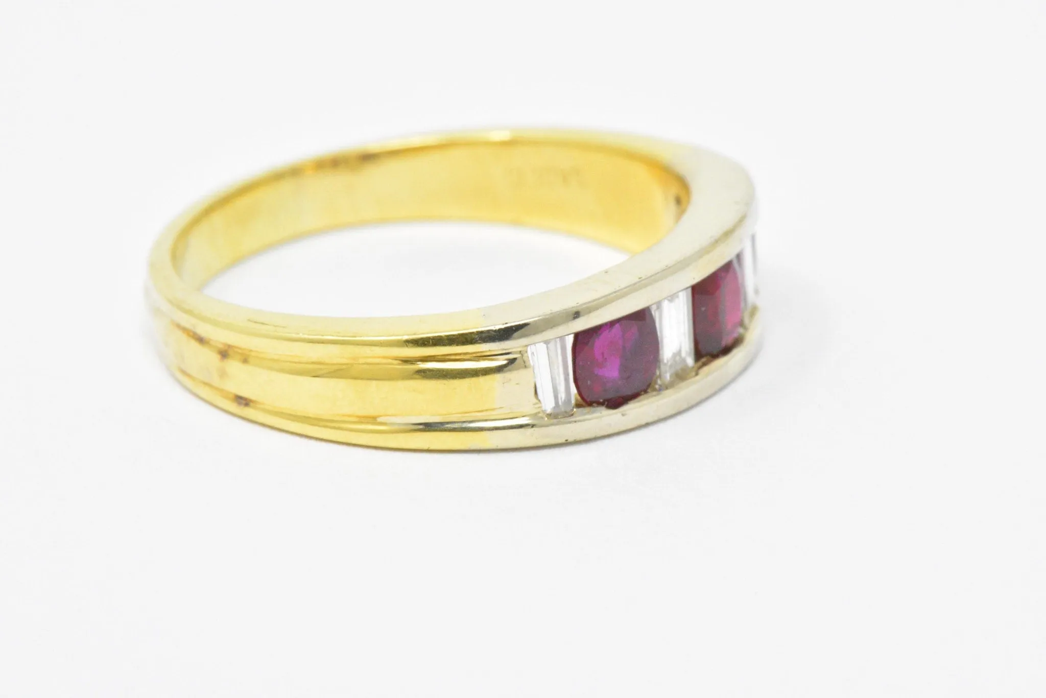 Men's SADEIS Ruby Diamond  18K White & Yellow Gold Ring Size 11.5