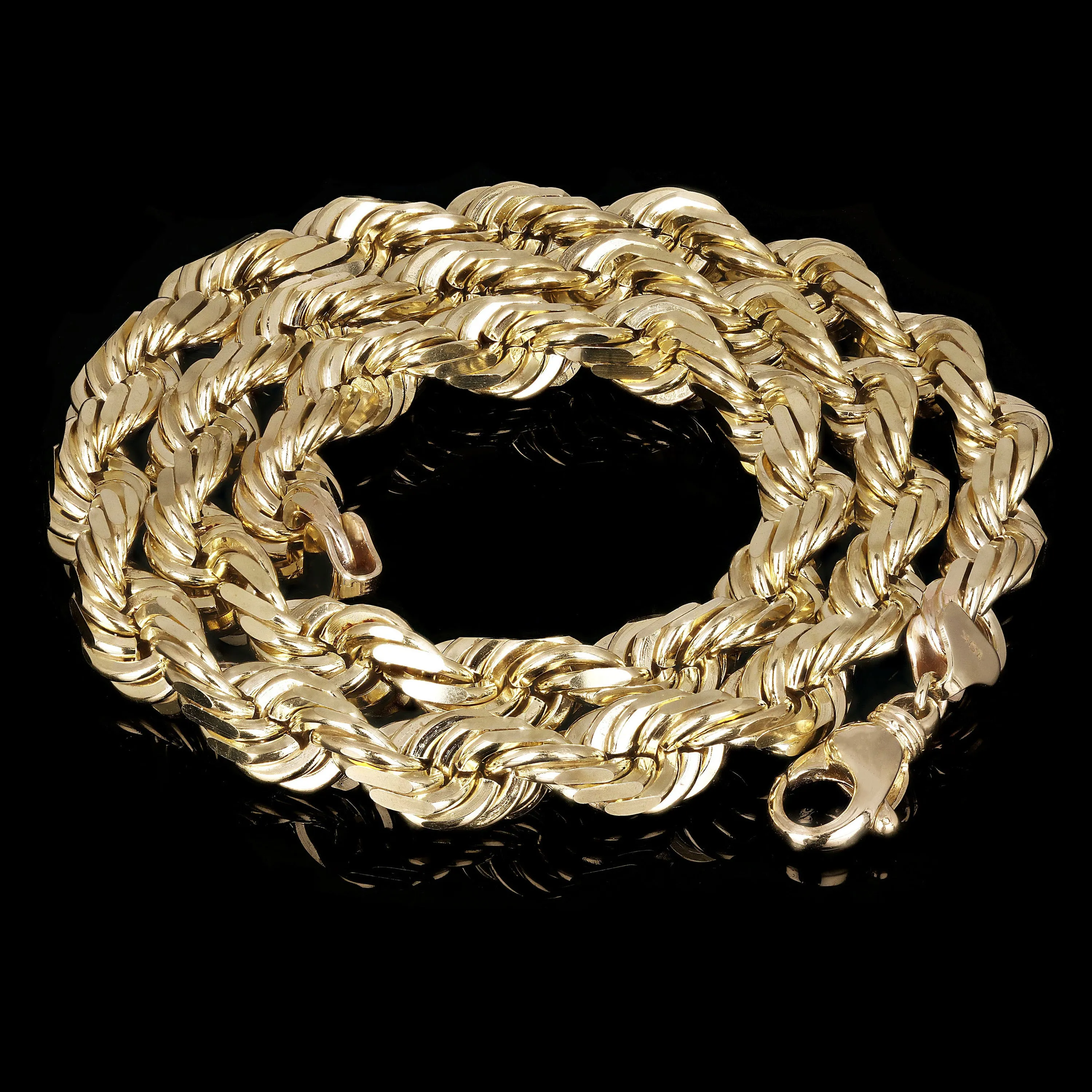 Men's Solid 10k Yellow Gold Diamond Cut Rope Chain Necklace 22" - 30" 10mm