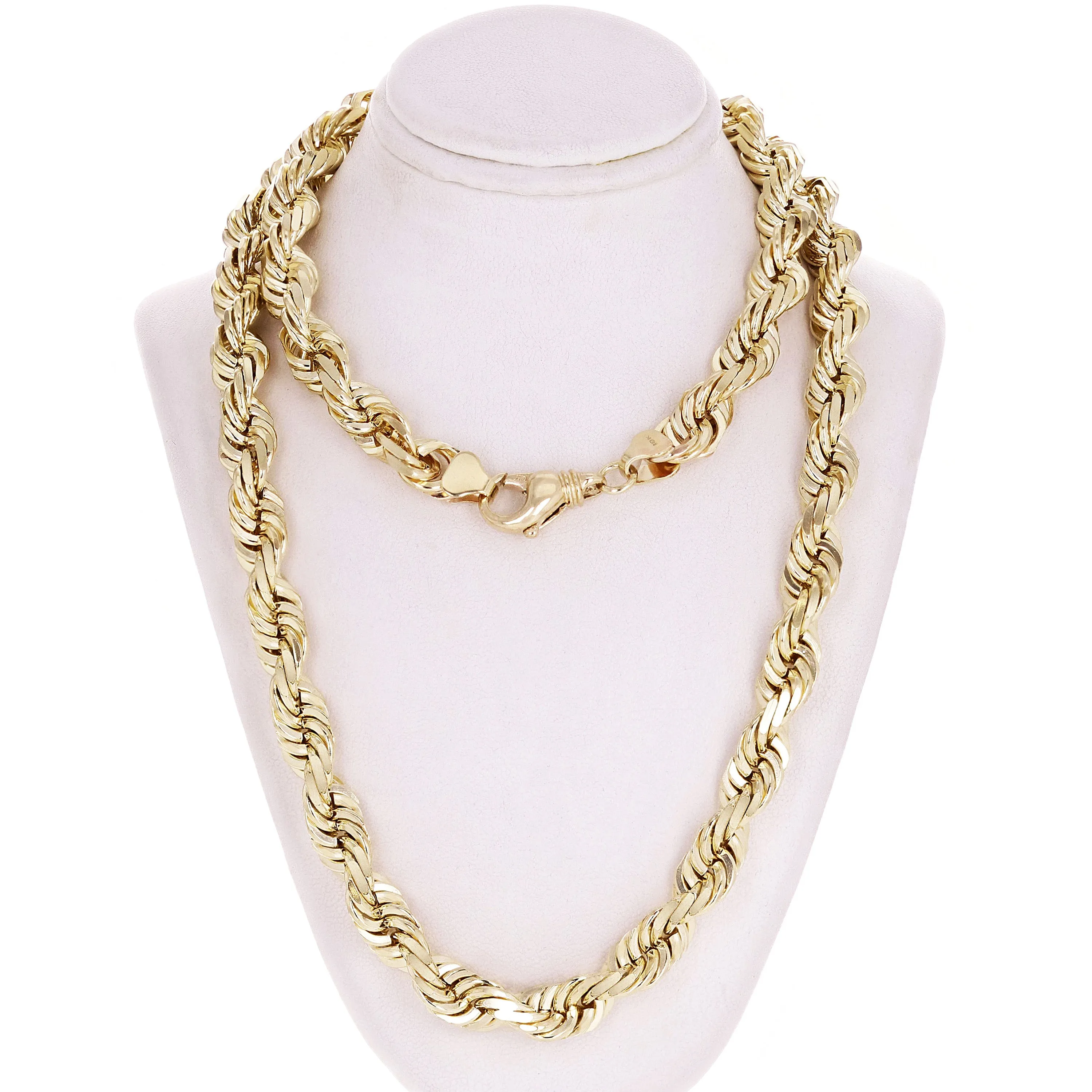 Men's Solid 10k Yellow Gold Diamond Cut Rope Chain Necklace 22" - 30" 10mm