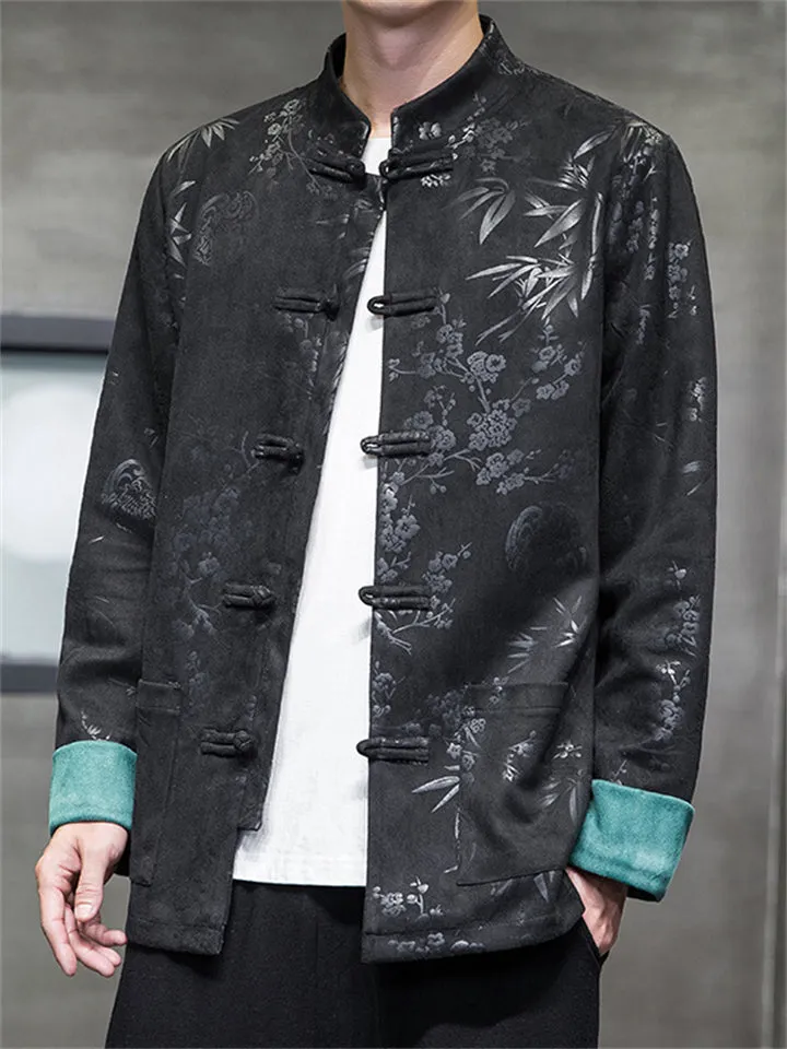 Men's Tang Suit Jacket with Plum Blossom Bamboo Leaf Print