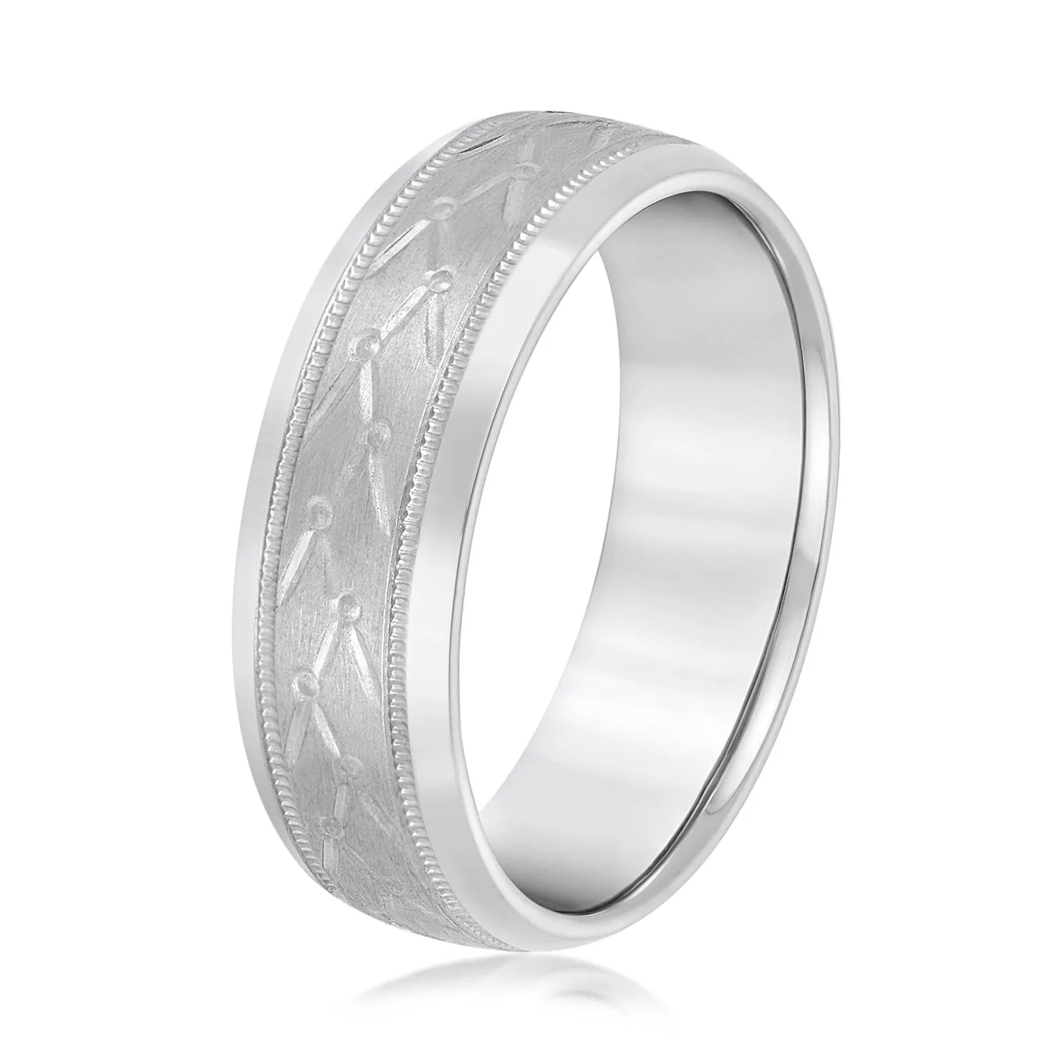 Men’s Unique Design Pattern Band with Milgrain Accent