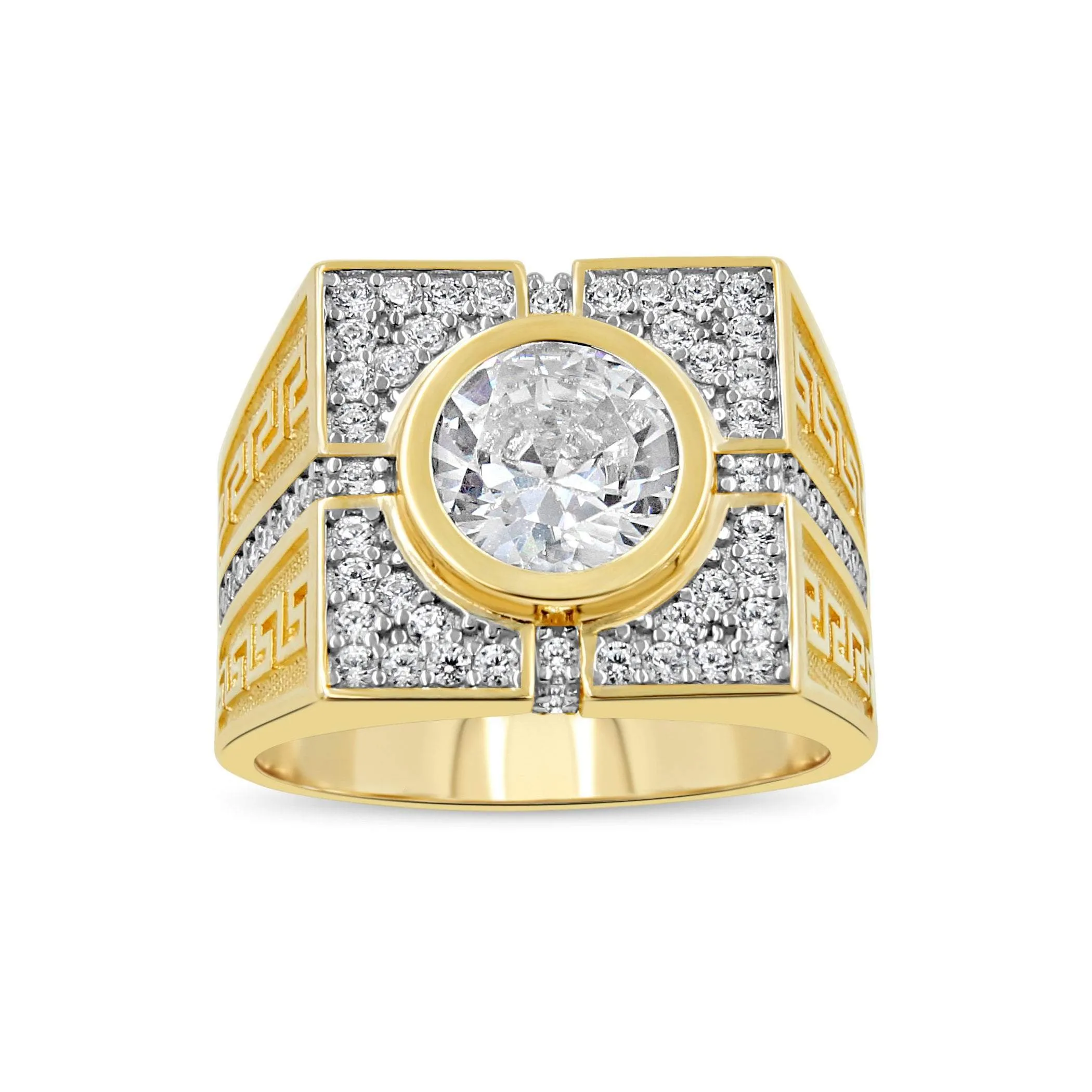 Men's White Stone Pave set ring in 10kt Gold