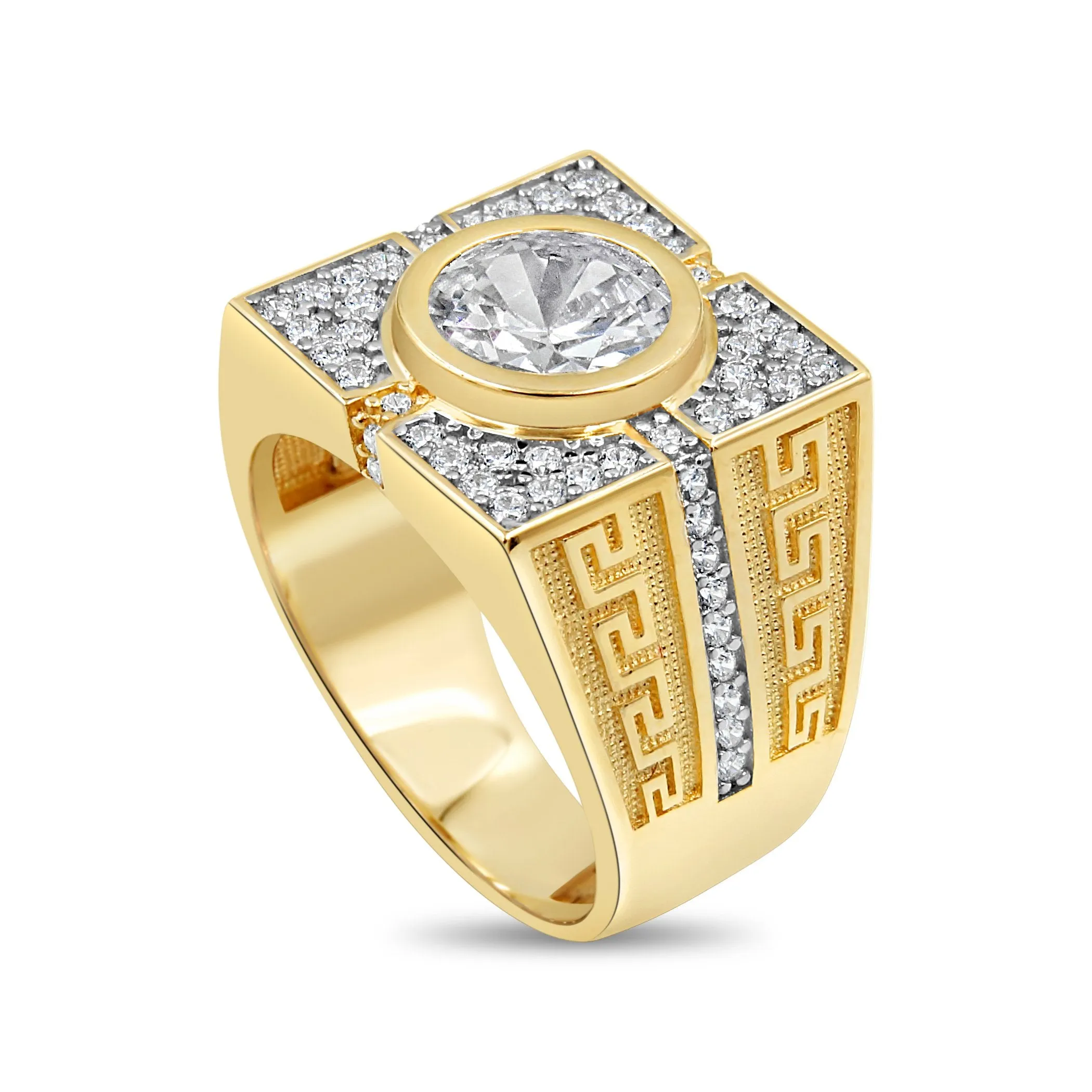 Men's White Stone Pave set ring in 10kt Gold