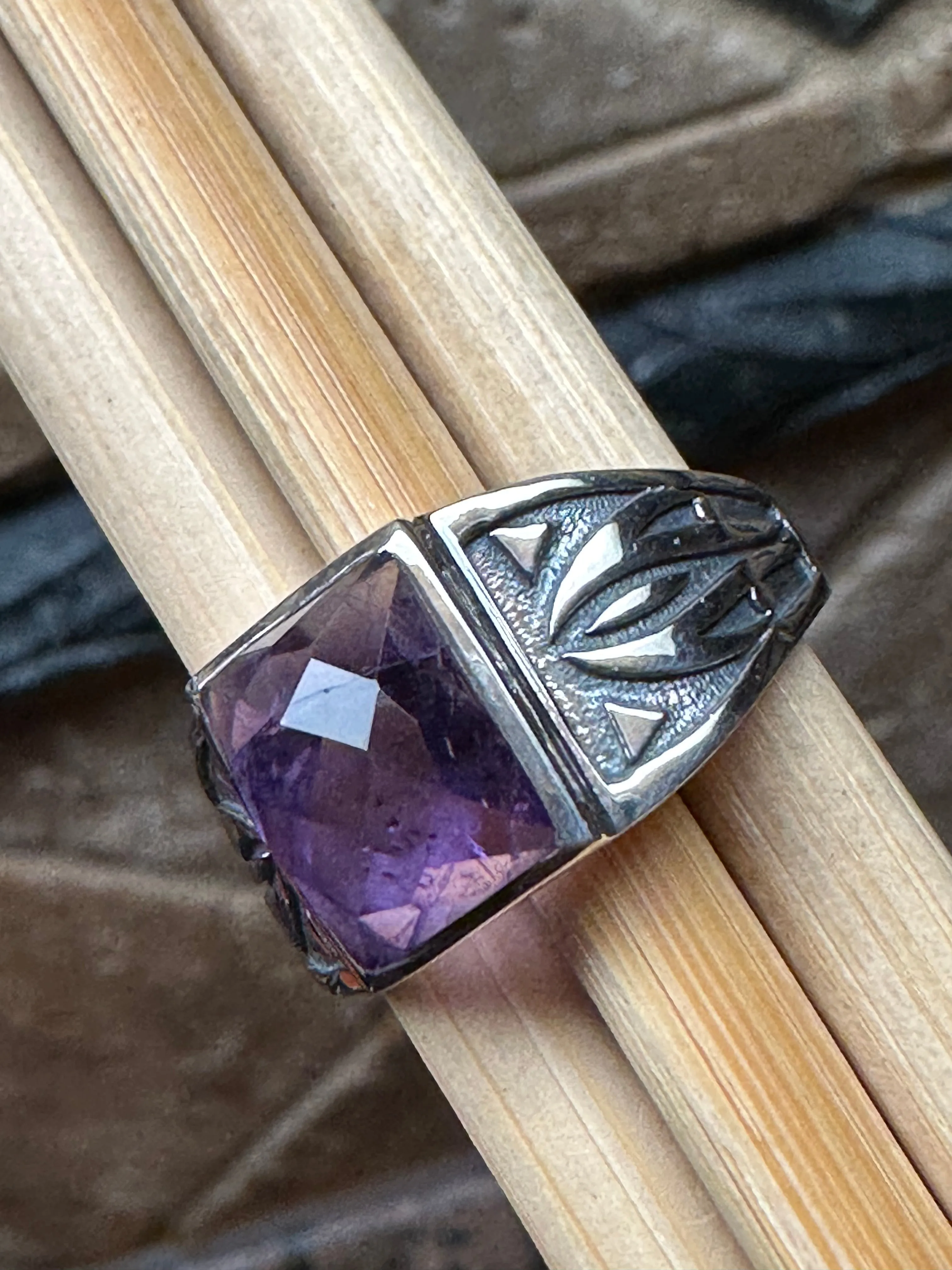 Natural 2ct Purple Amethyst 925 Solid Sterling Silver Men's Ring Size 8