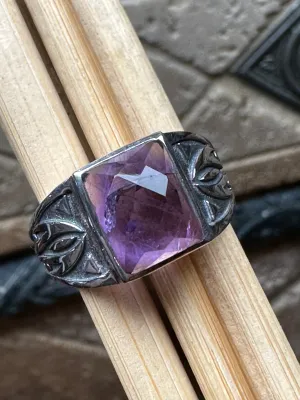 Natural 2ct Purple Amethyst 925 Solid Sterling Silver Men's Ring Size 8