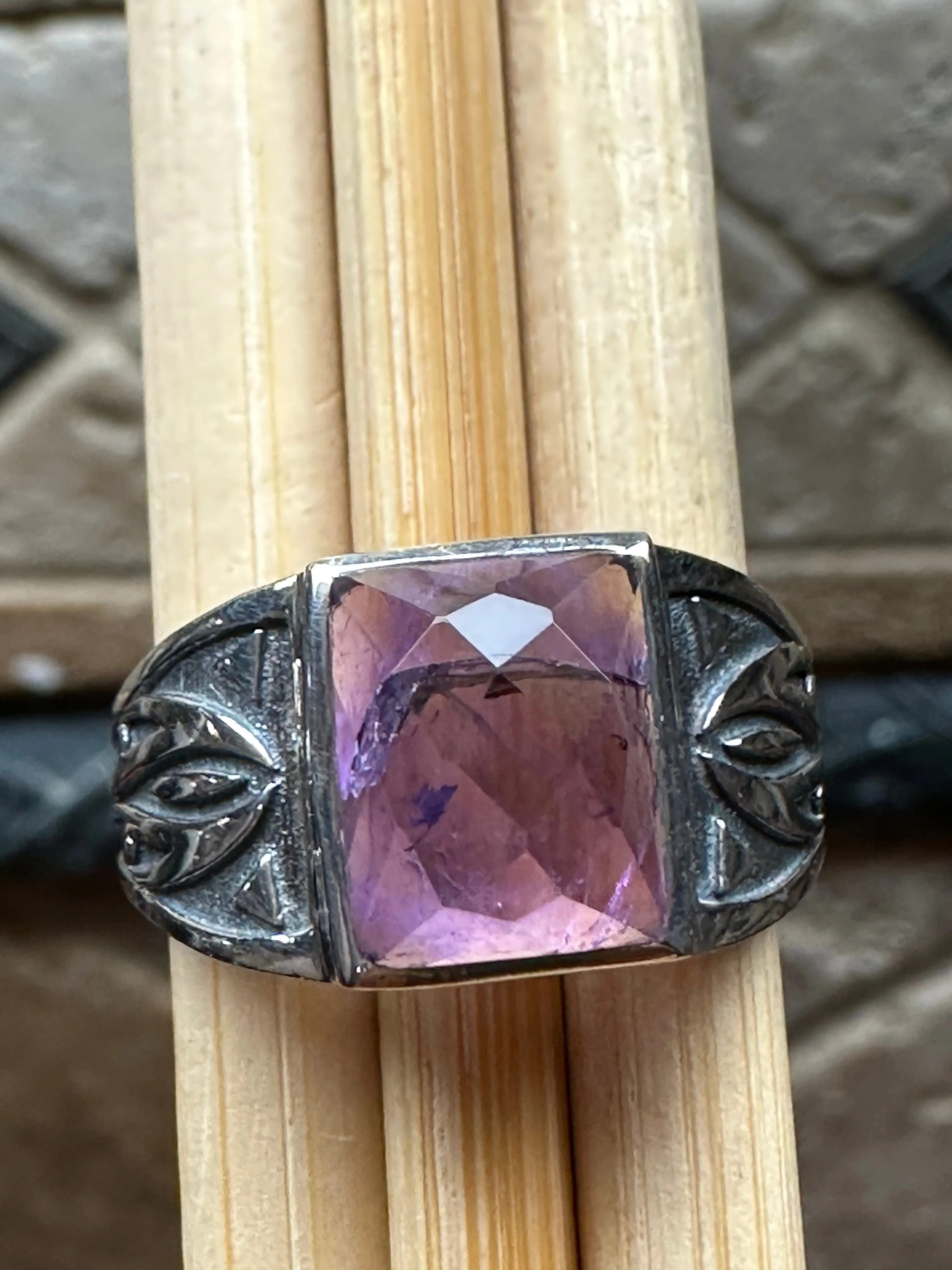 Natural 2ct Purple Amethyst 925 Solid Sterling Silver Men's Ring Size 8