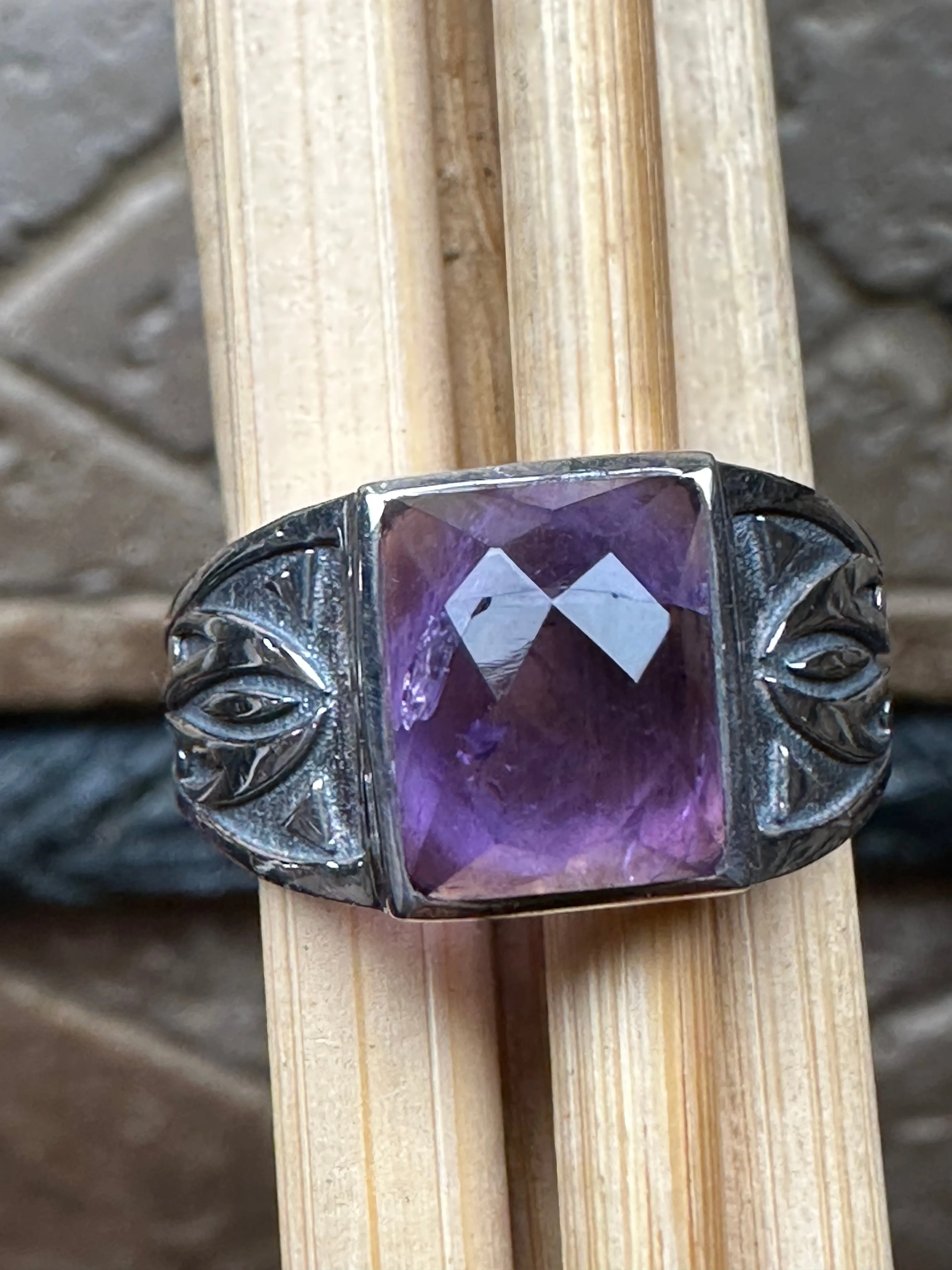 Natural 2ct Purple Amethyst 925 Solid Sterling Silver Men's Ring Size 8