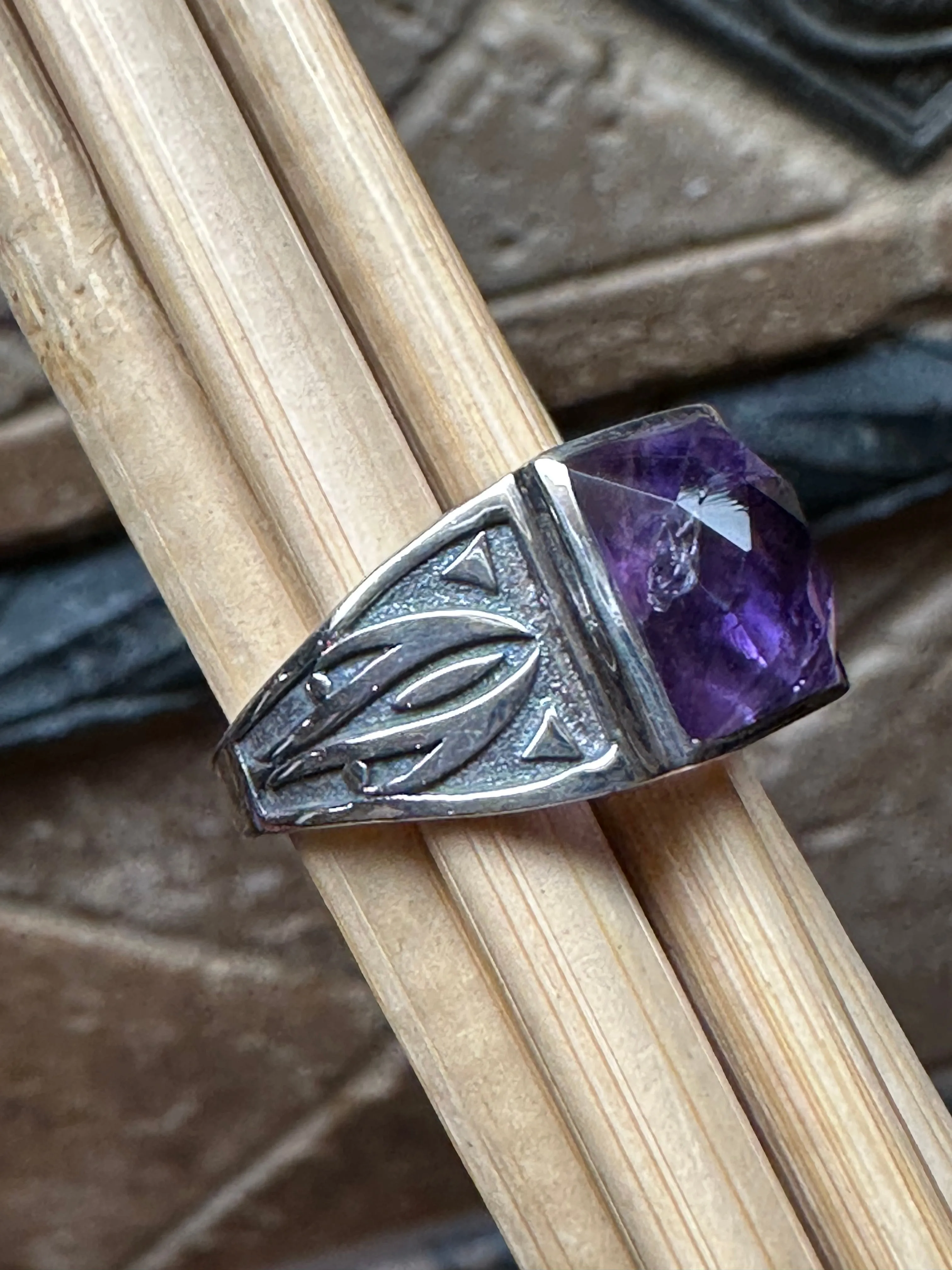 Natural 2ct Purple Amethyst 925 Solid Sterling Silver Men's Ring Size 8