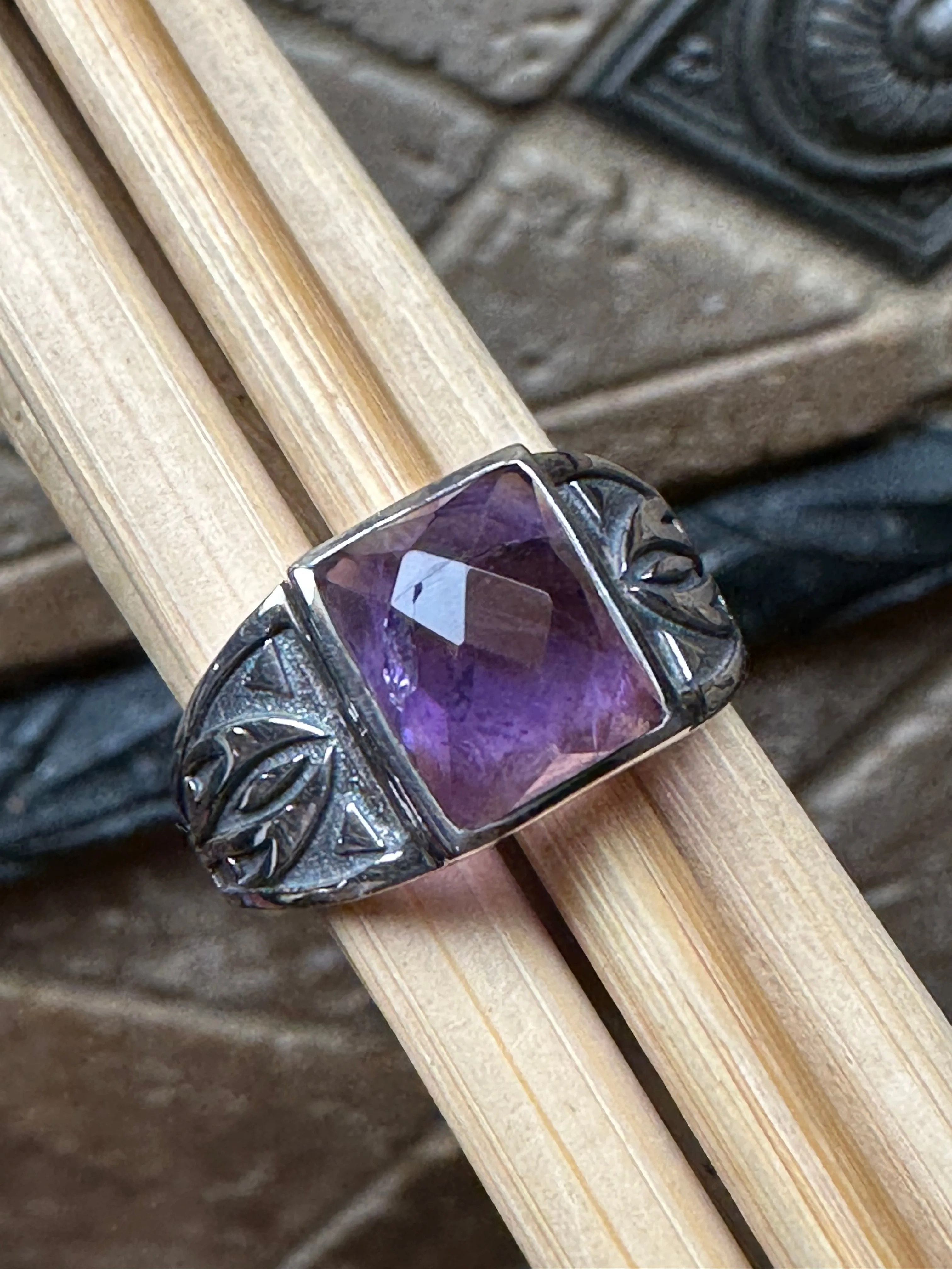 Natural 2ct Purple Amethyst 925 Solid Sterling Silver Men's Ring Size 8