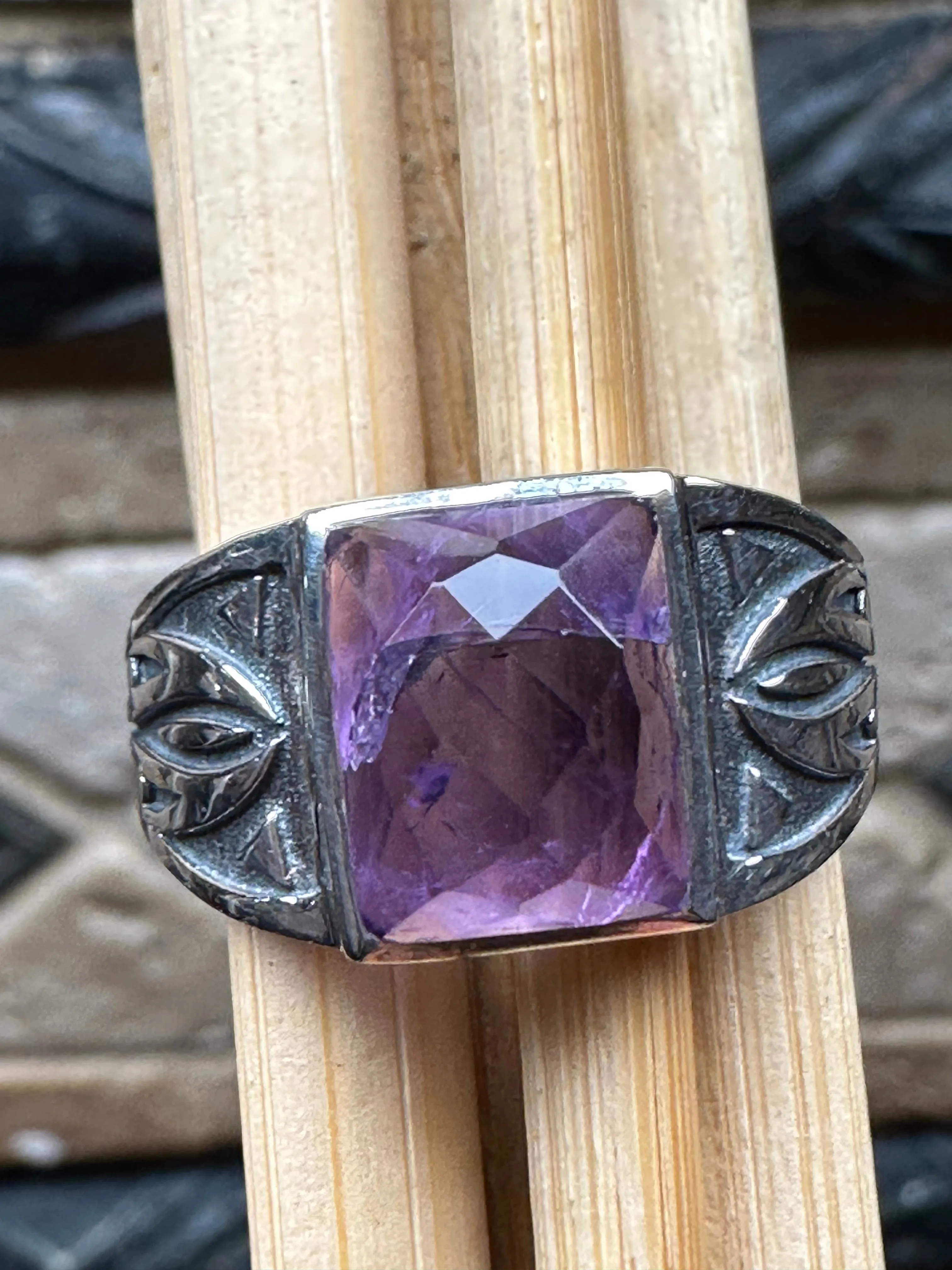 Natural 2ct Purple Amethyst 925 Solid Sterling Silver Men's Ring Size 8