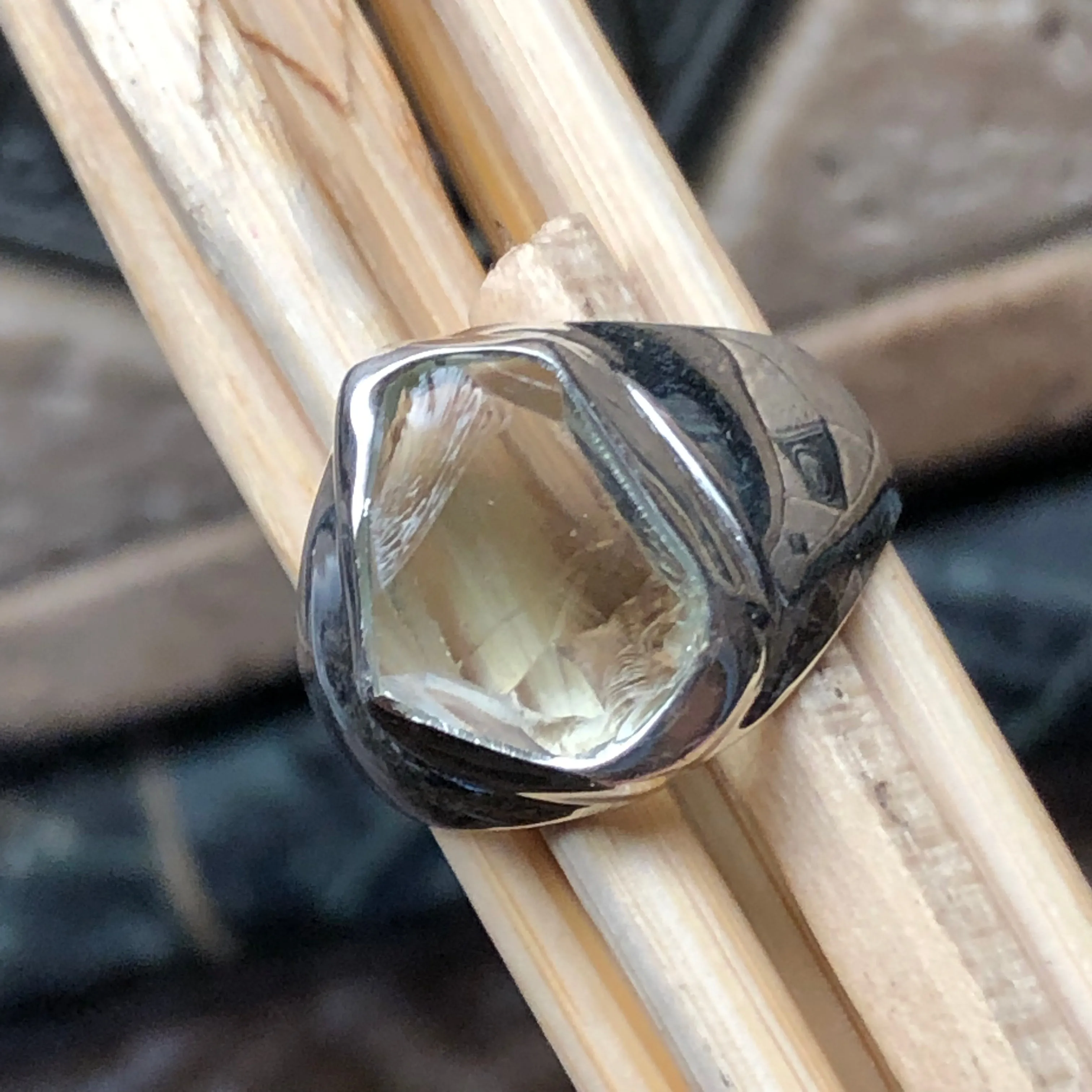 Natural Green Amethyst 925 Solid Sterling Silver Men's Ring Size 8.25